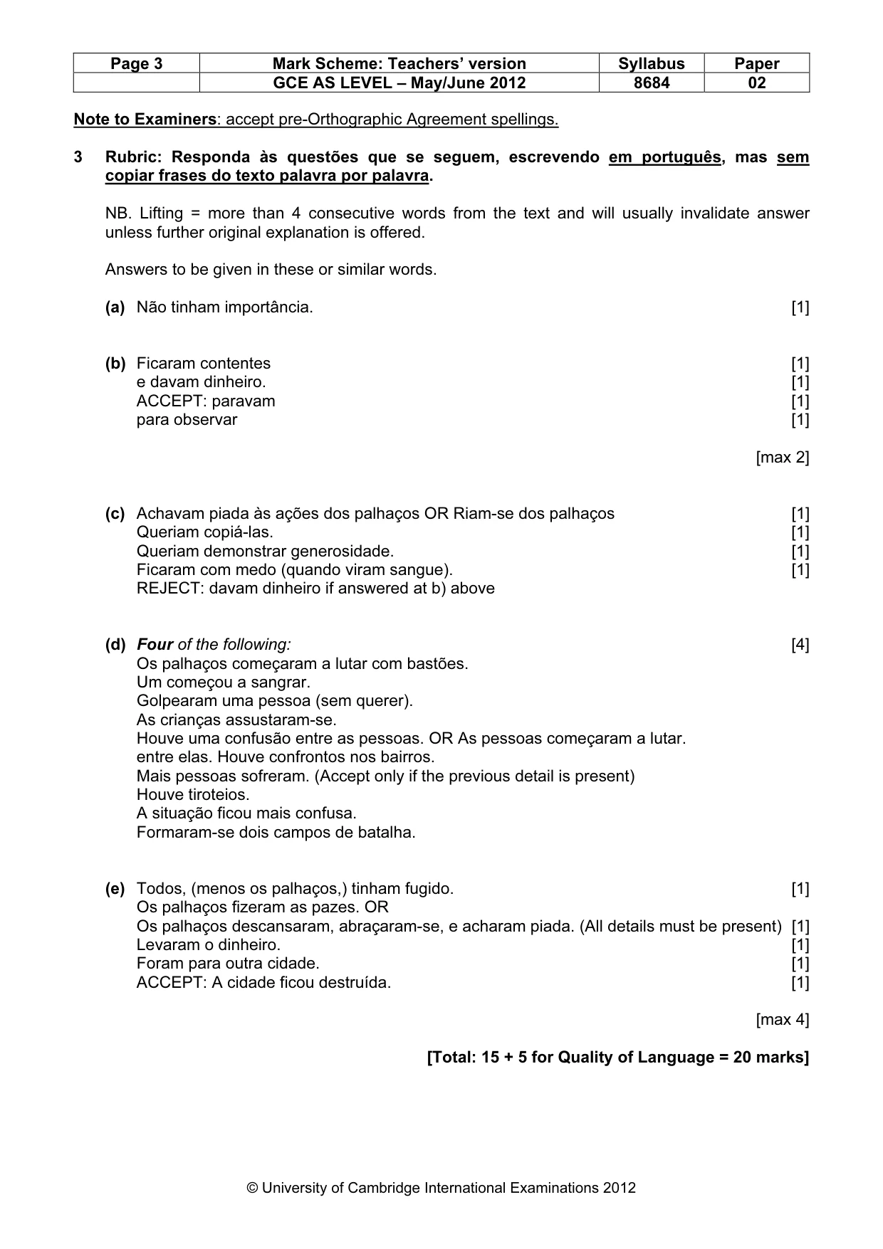 Mark scheme, page 3 of 8