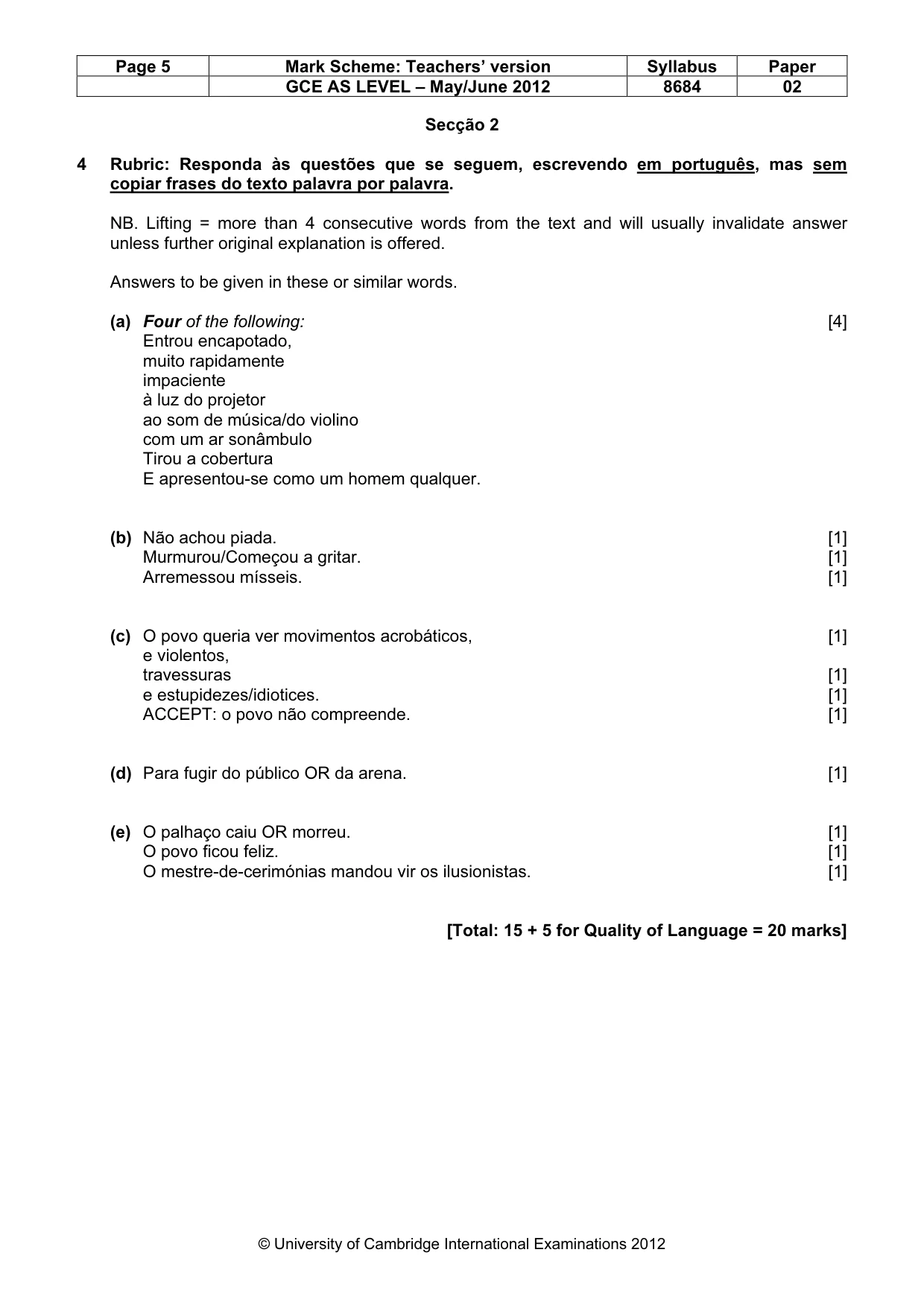 Mark scheme, page 5 of 8