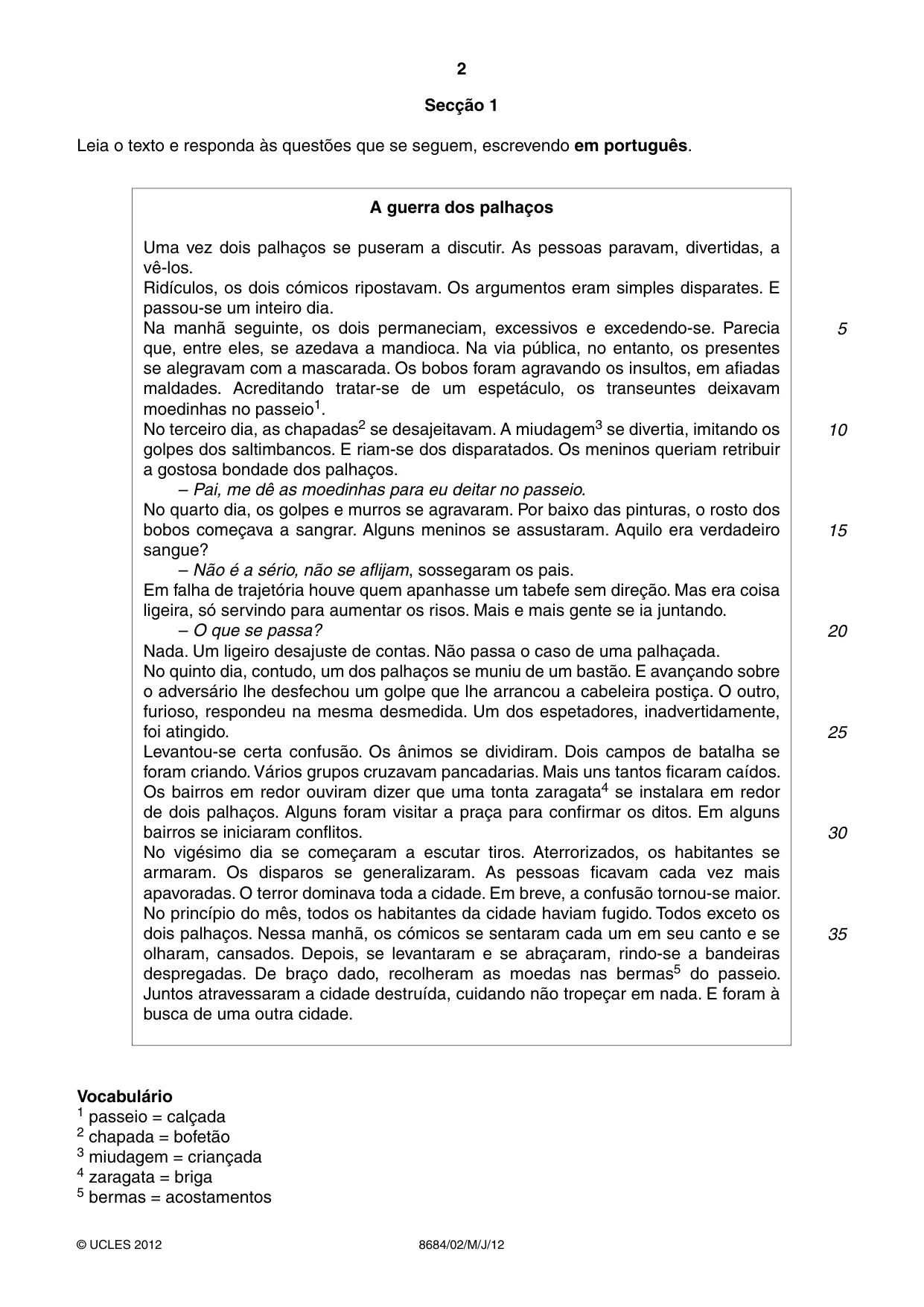 Cambridge A Level Portuguese - Language (AS Level only) 8684 2012 May/June Paper 2 · Variant 1 question paper, page 2 of 8