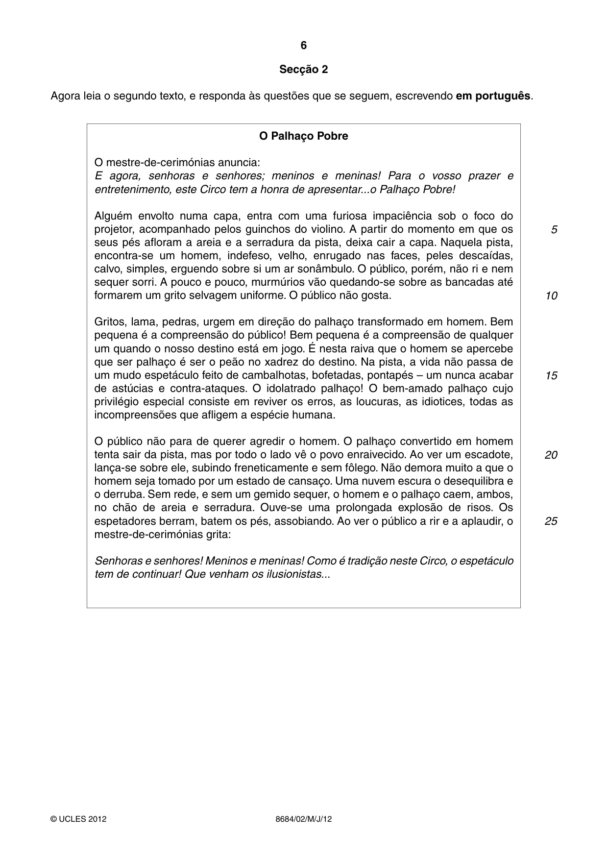 Cambridge A Level Portuguese - Language (AS Level only) 8684 2012 May/June Paper 2 · Variant 1 question paper, page 6 of 8