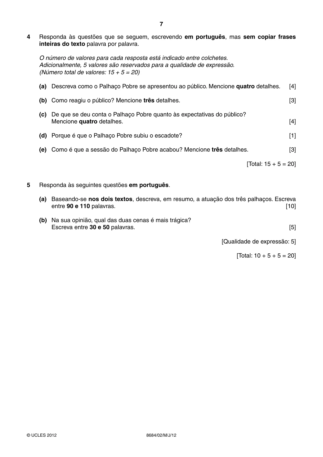 Cambridge A Level Portuguese - Language (AS Level only) 8684 2012 May/June Paper 2 · Variant 1 question paper, page 7 of 8