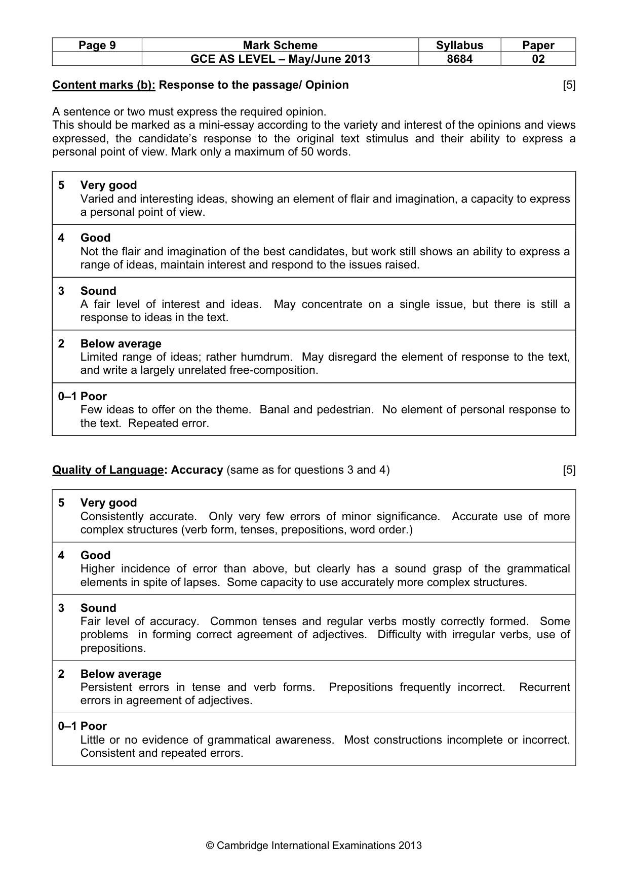 Mark scheme, page 9 of 9