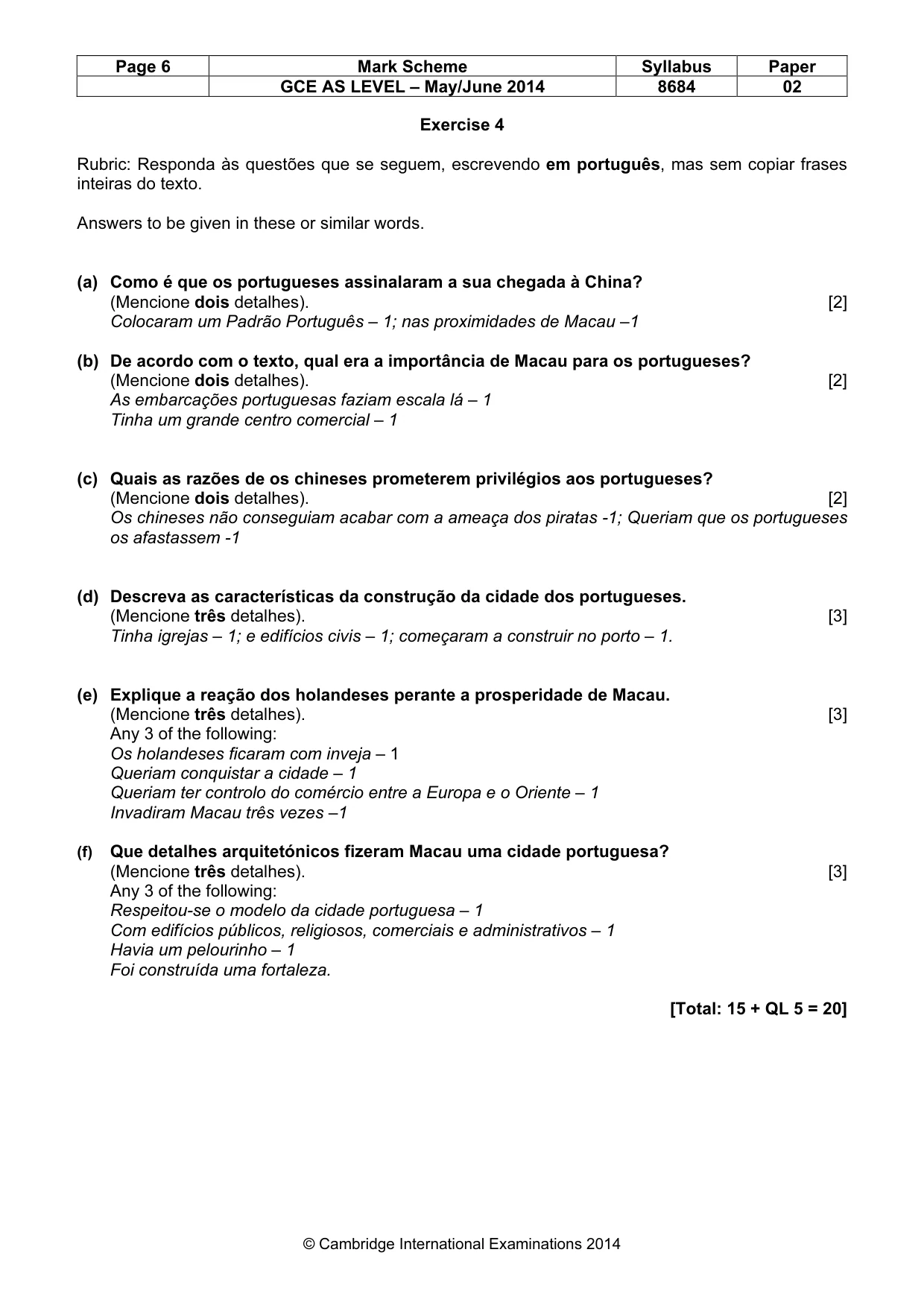 Mark scheme, page 6 of 10