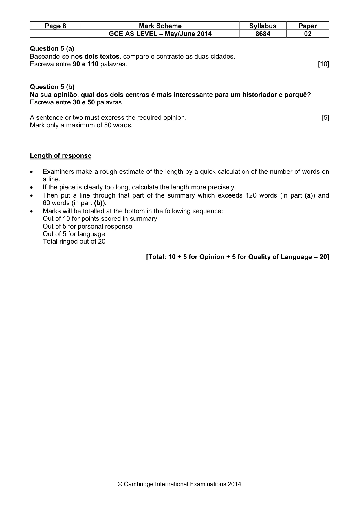 Mark scheme, page 8 of 10