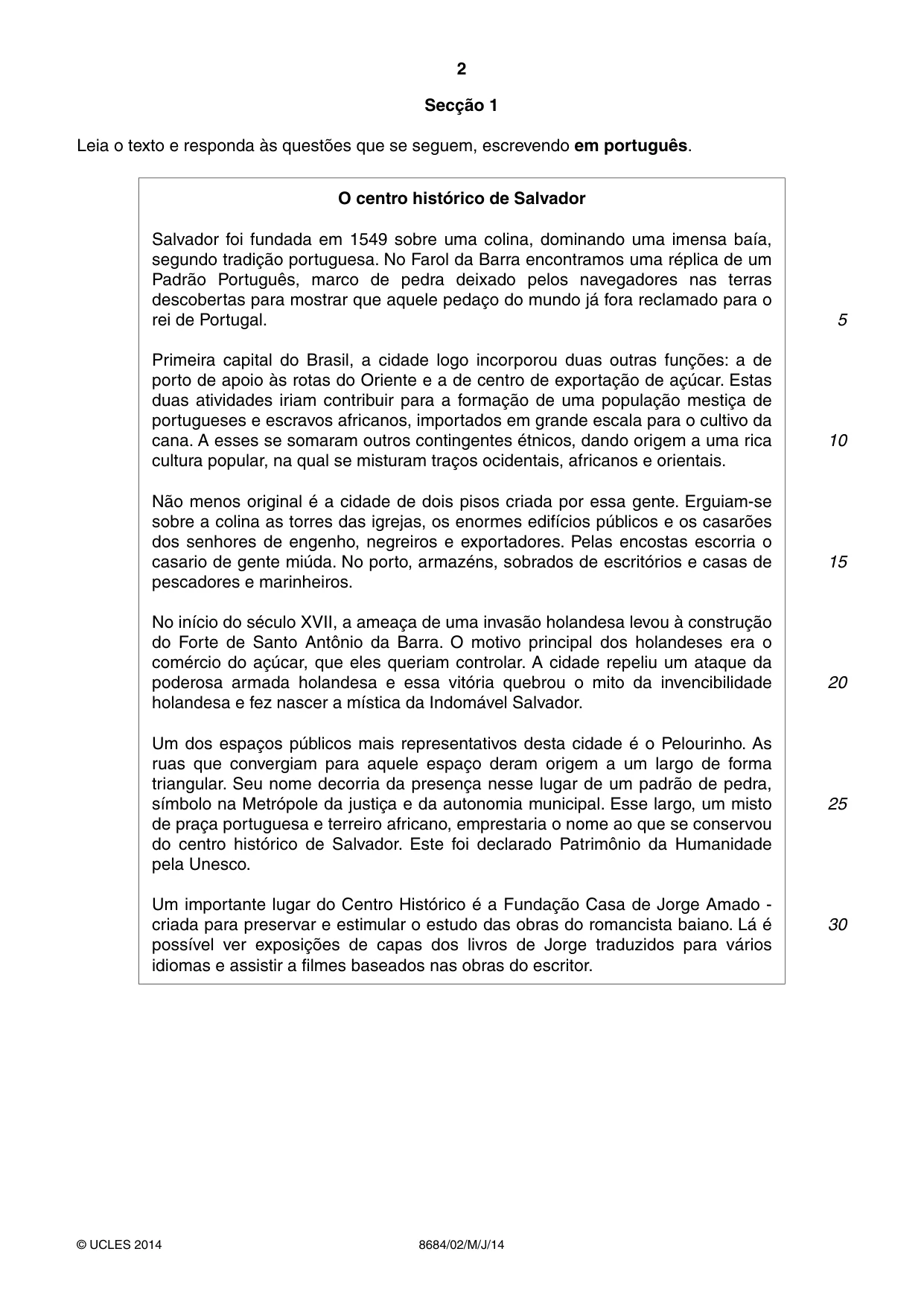 Cambridge A Level Portuguese - Language (AS Level only) 8684 2014 May/June Paper 2 · Variant 1 question paper, page 2 of 8
