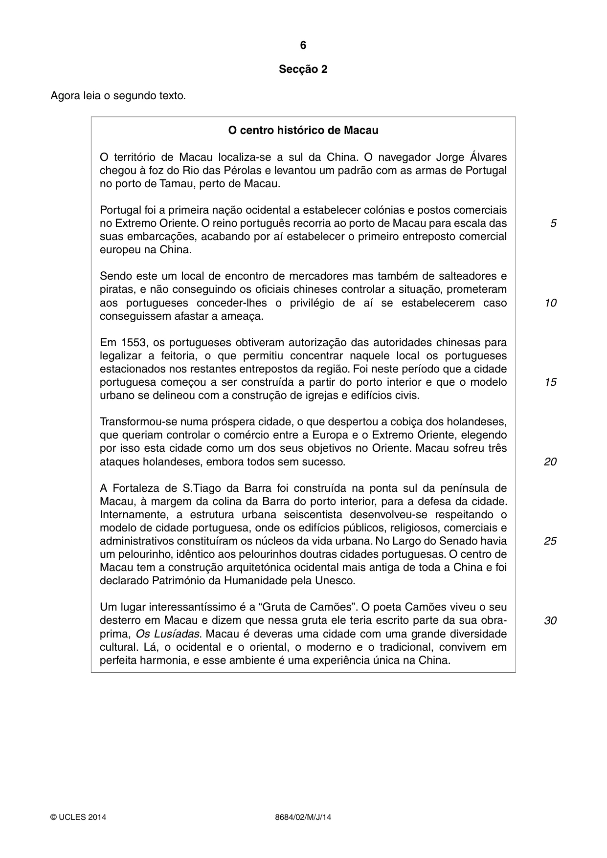 Cambridge A Level Portuguese - Language (AS Level only) 8684 2014 May/June Paper 2 · Variant 1 question paper, page 6 of 8