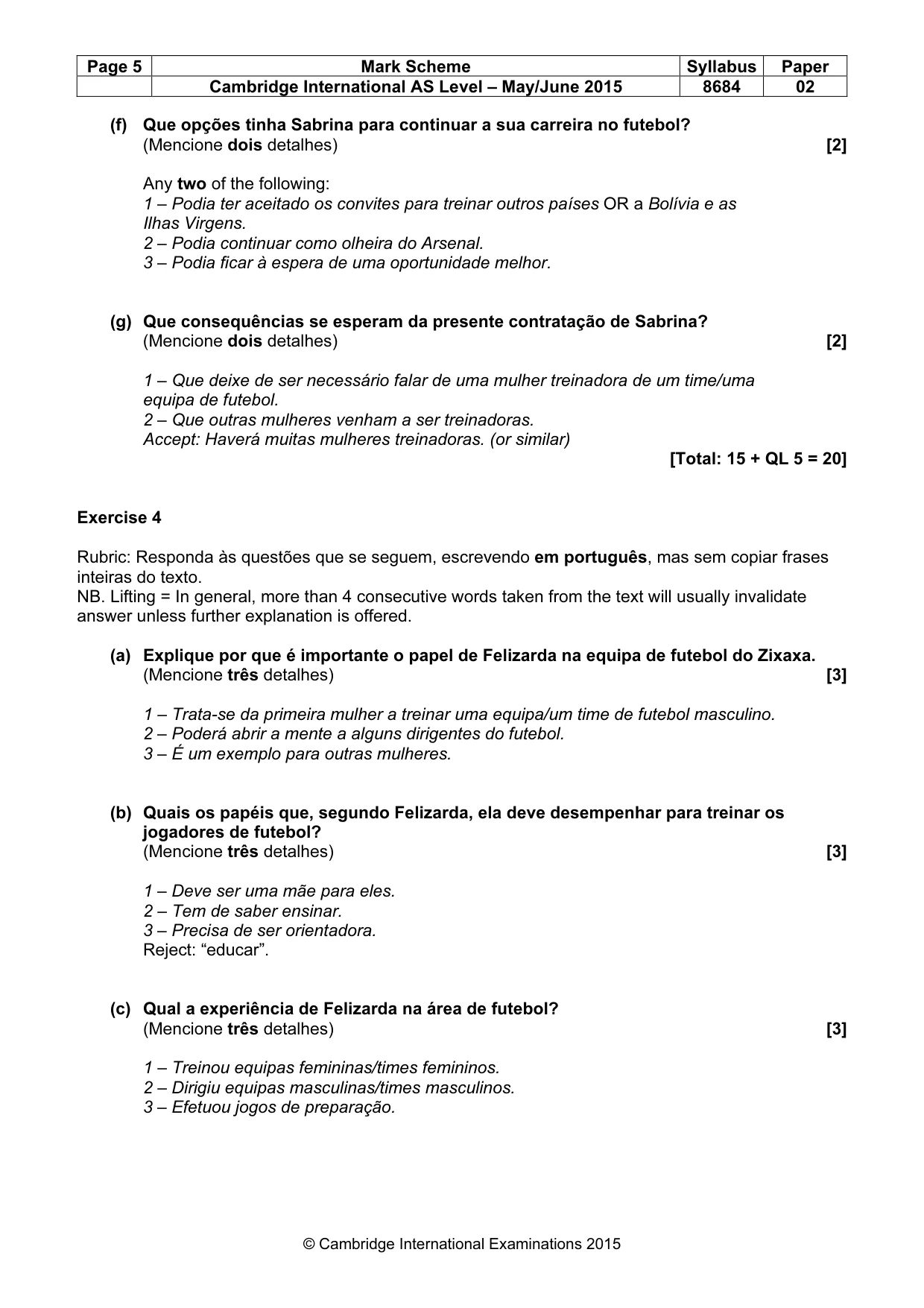 Mark scheme, page 5 of 9