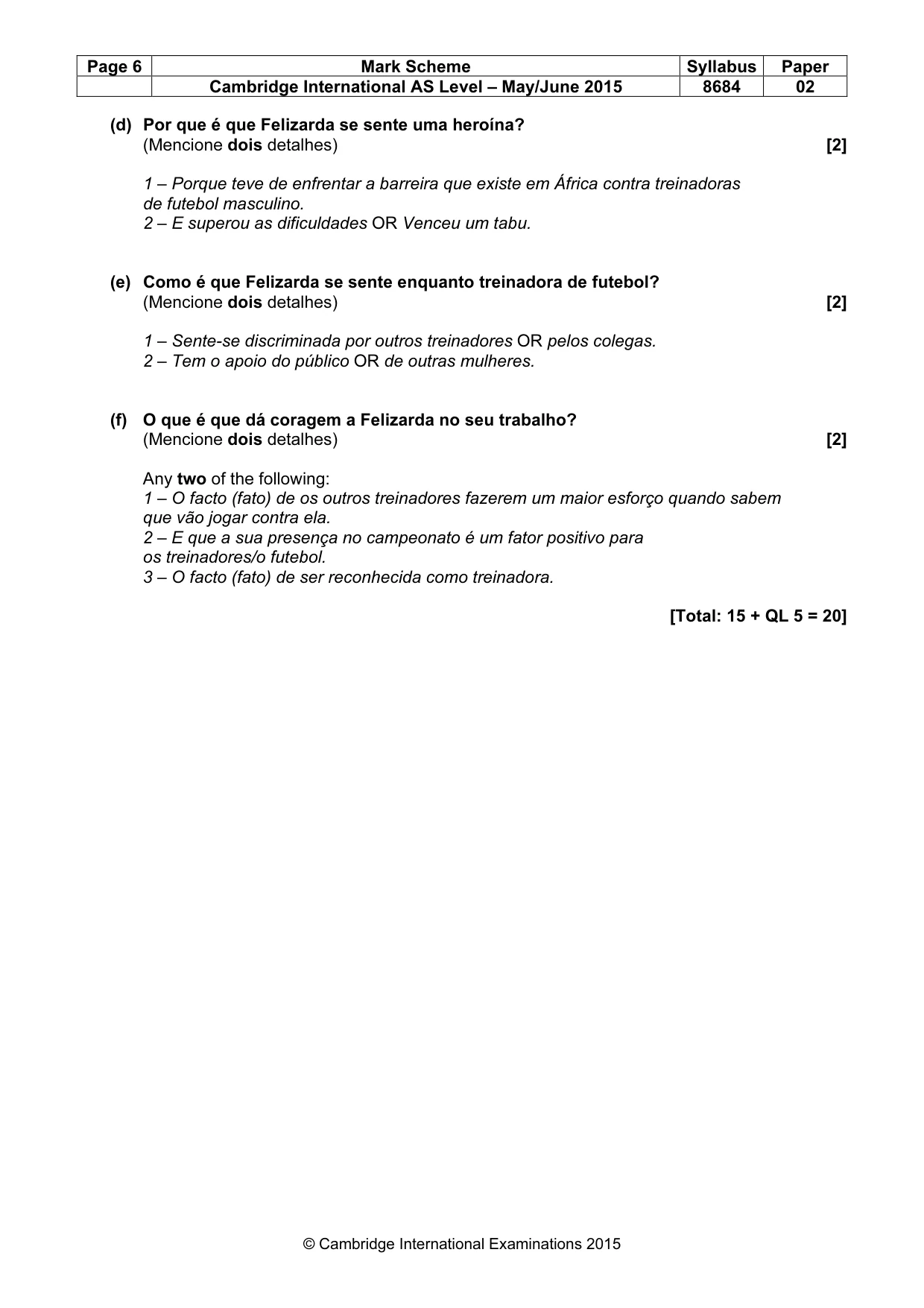 Mark scheme, page 6 of 9