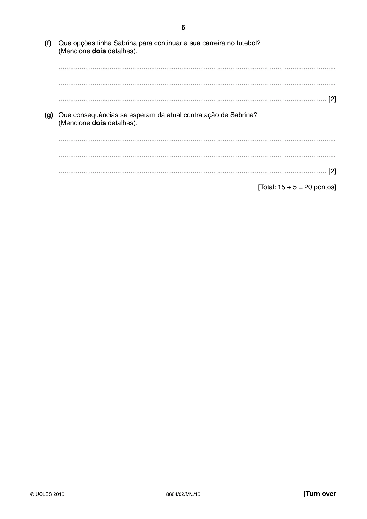 Cambridge A Level Portuguese - Language (AS Level only) 8684 2015 May/June Paper 2 · Variant 1 question paper, page 5 of 12