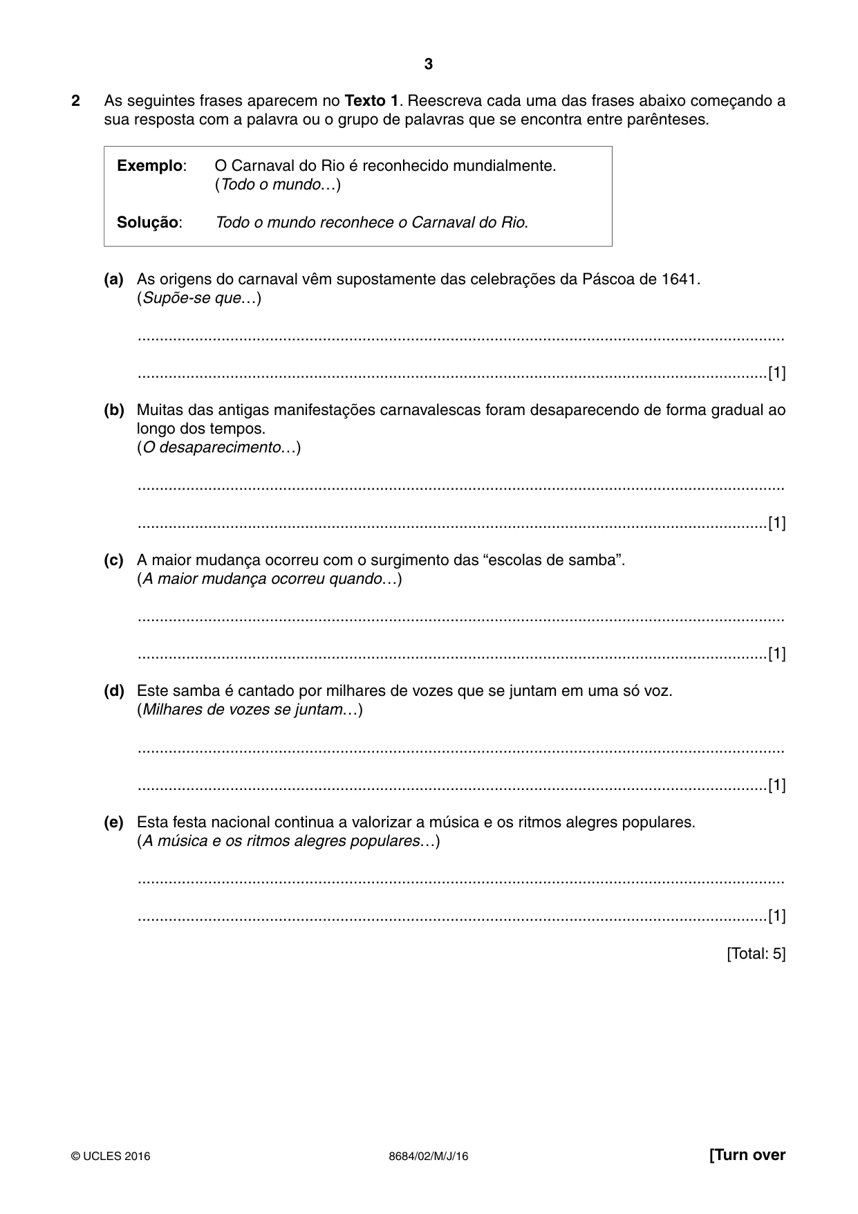 Cambridge A Level Portuguese - Language (AS Level only) 8684 2016 May/June Paper 2 · Variant 0 question paper, page 3 of 12