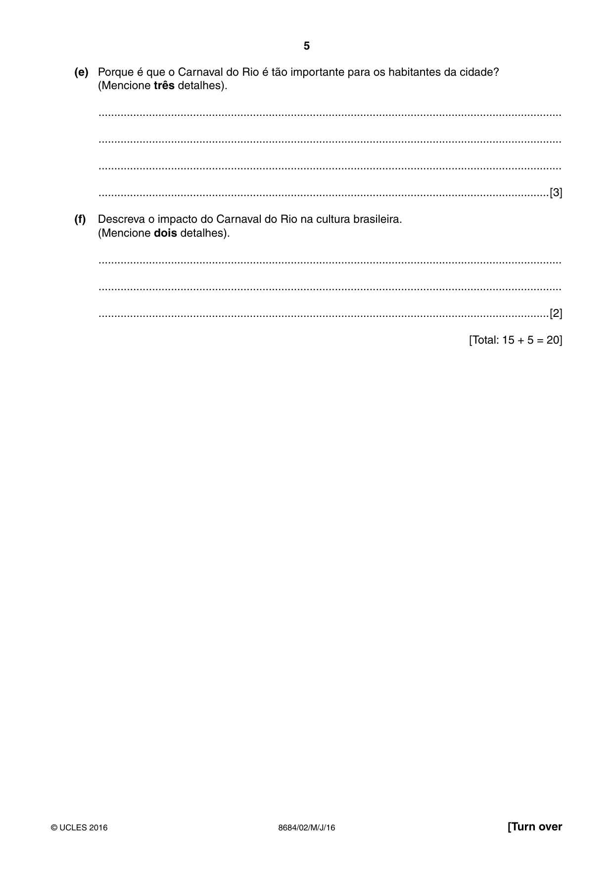 Cambridge A Level Portuguese - Language (AS Level only) 8684 2016 May/June Paper 2 · Variant 0 question paper, page 5 of 12