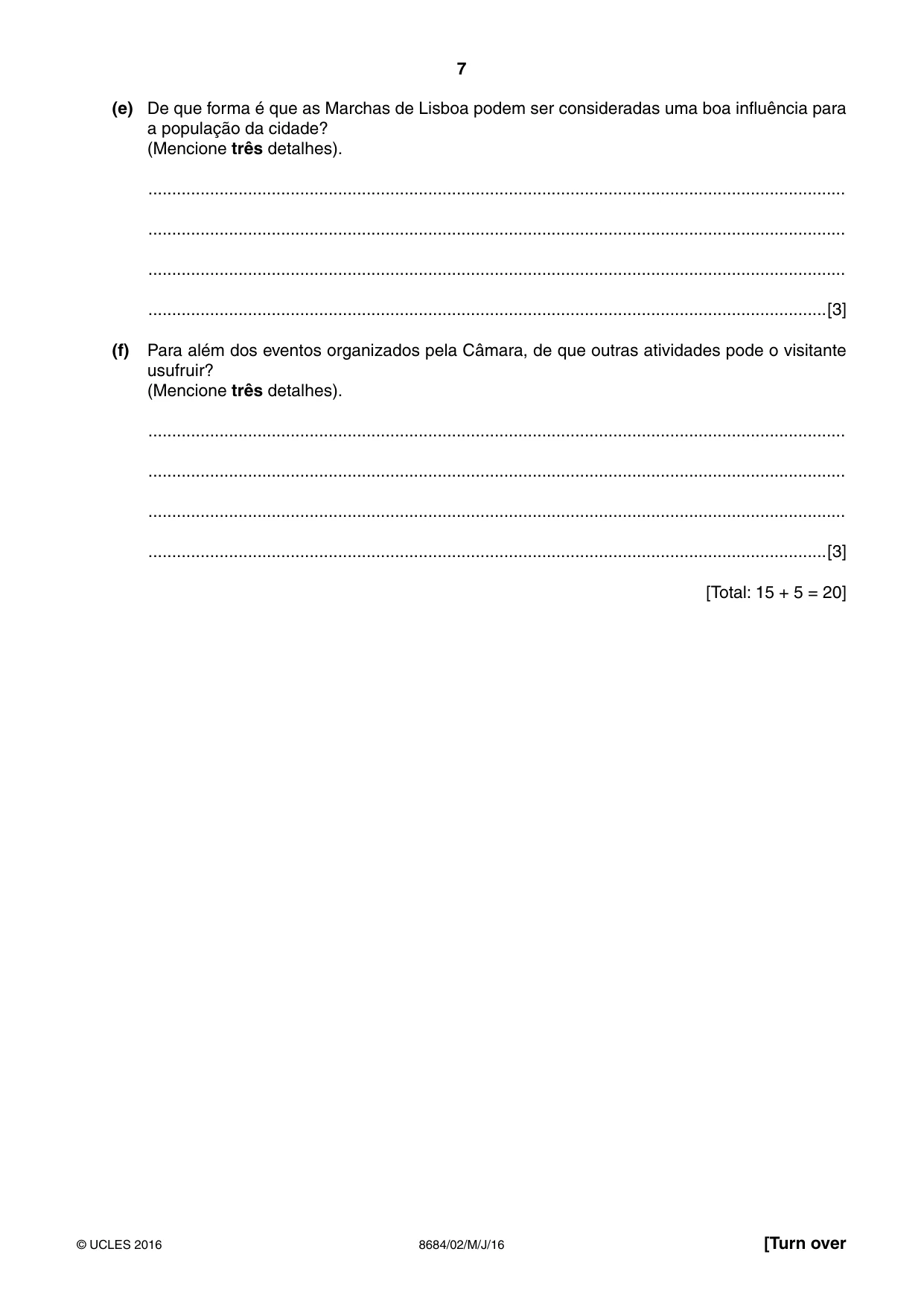 Cambridge A Level Portuguese - Language (AS Level only) 8684 2016 May/June Paper 2 · Variant 0 question paper, page 7 of 12