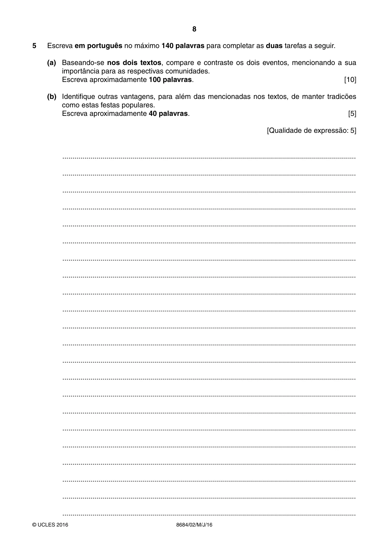 Cambridge A Level Portuguese - Language (AS Level only) 8684 2016 May/June Paper 2 · Variant 0 question paper, page 8 of 12