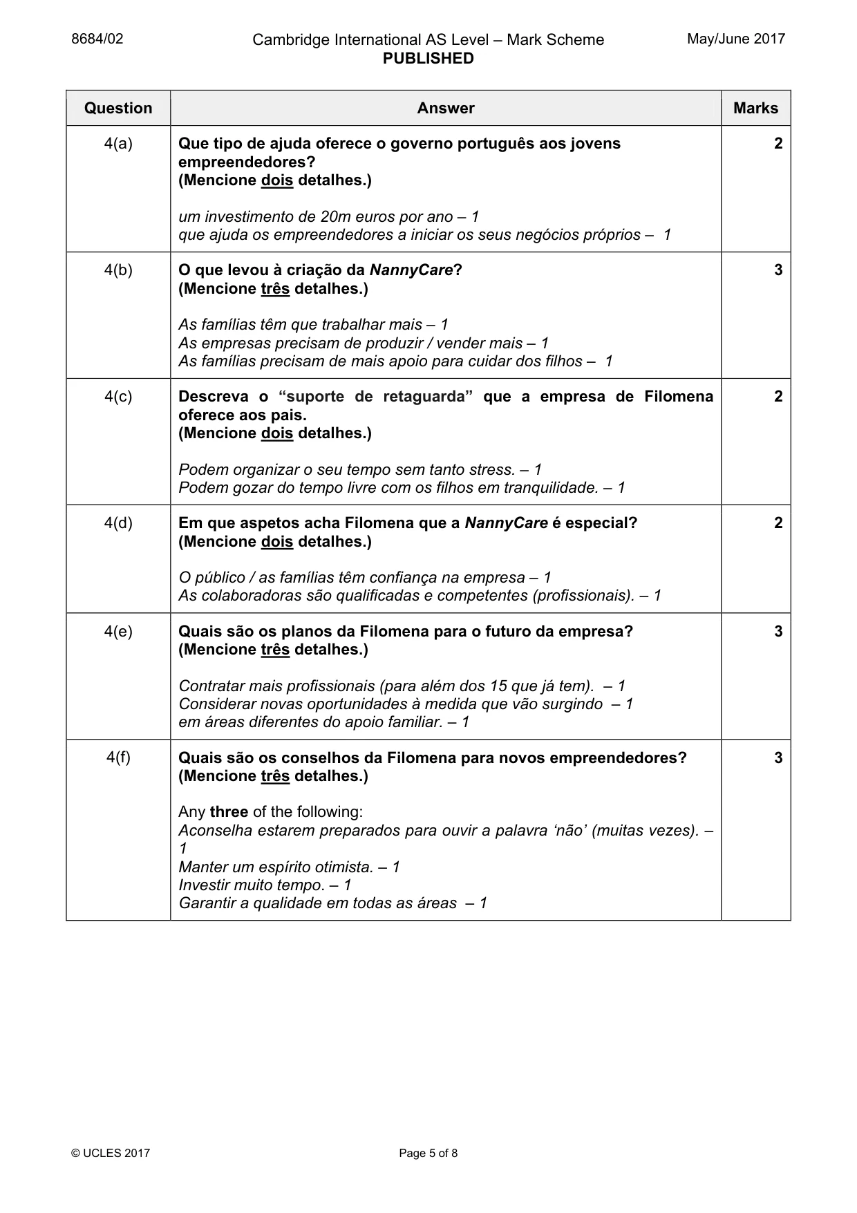 Mark scheme, page 5 of 8