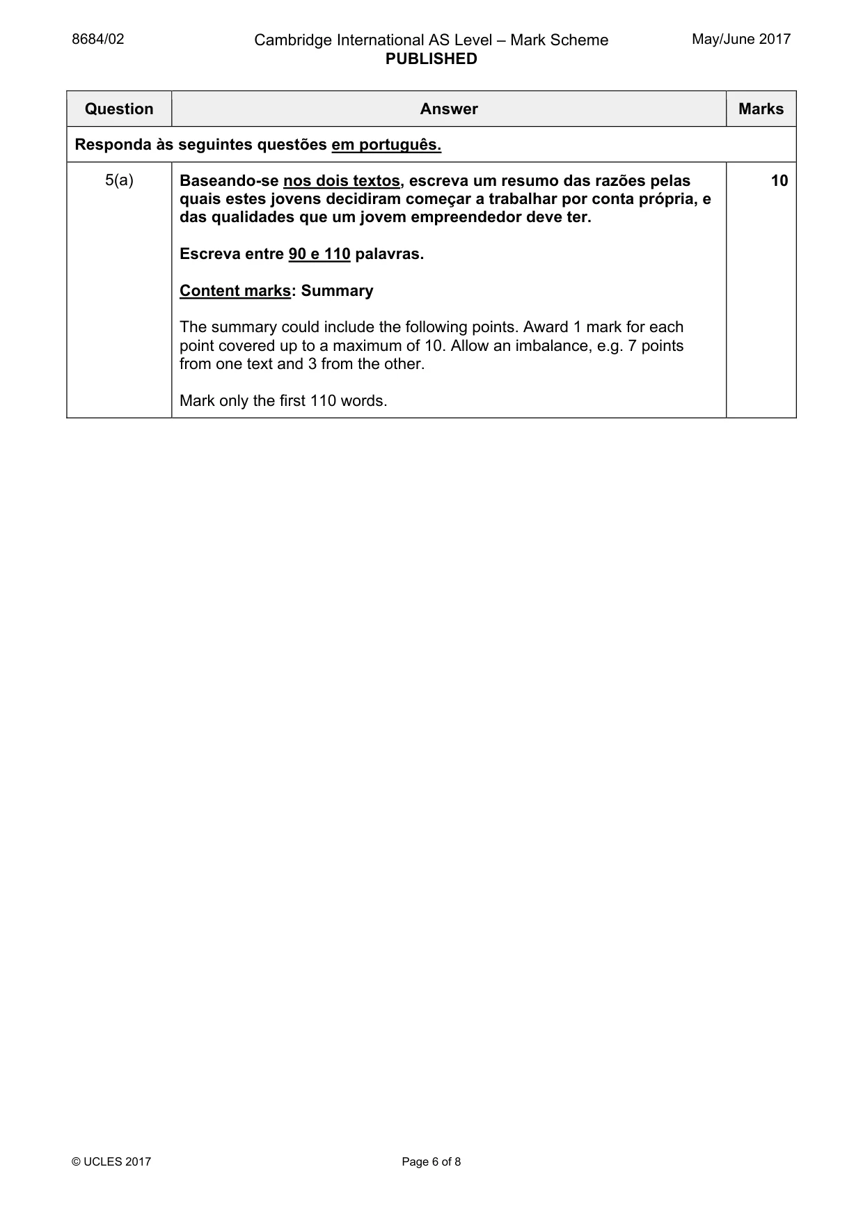 Mark scheme, page 6 of 8