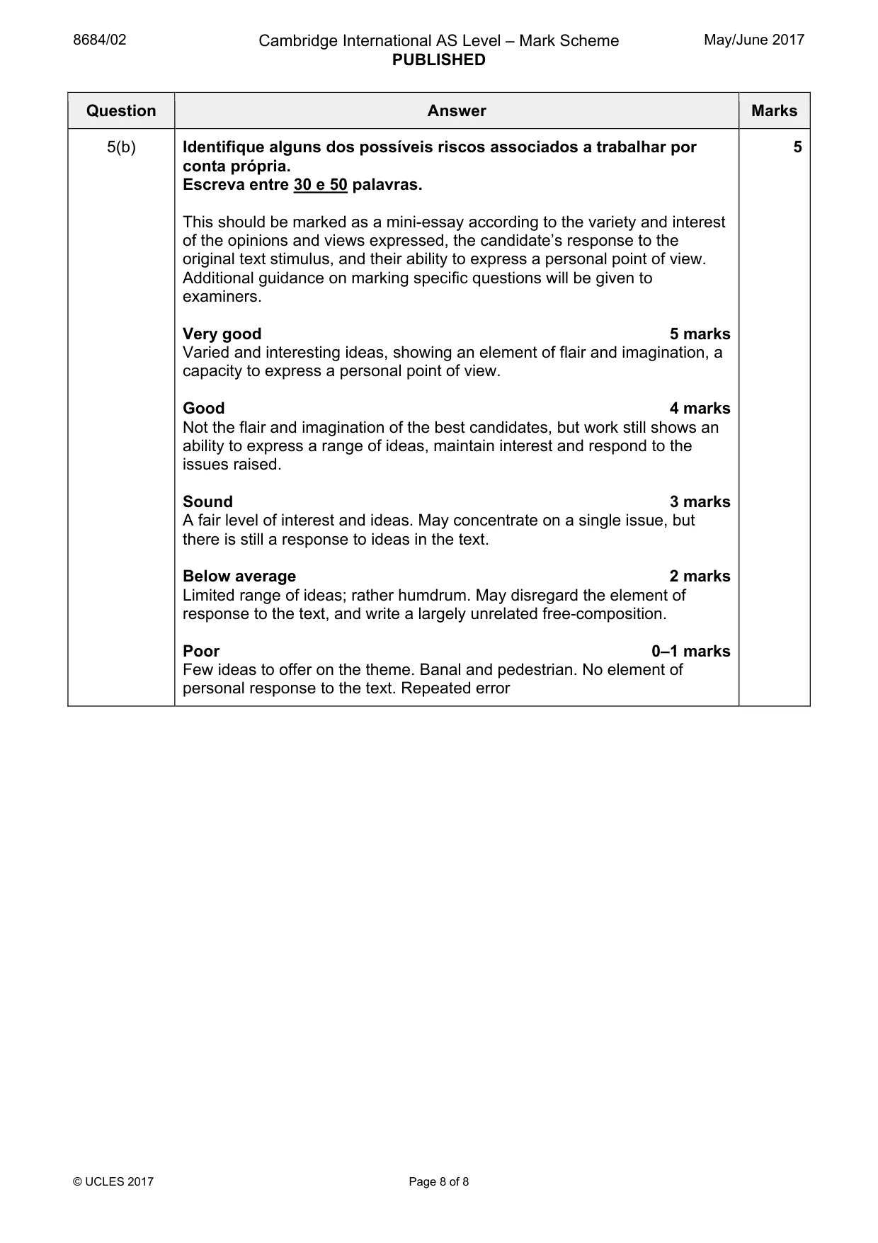 Mark scheme, page 8 of 8