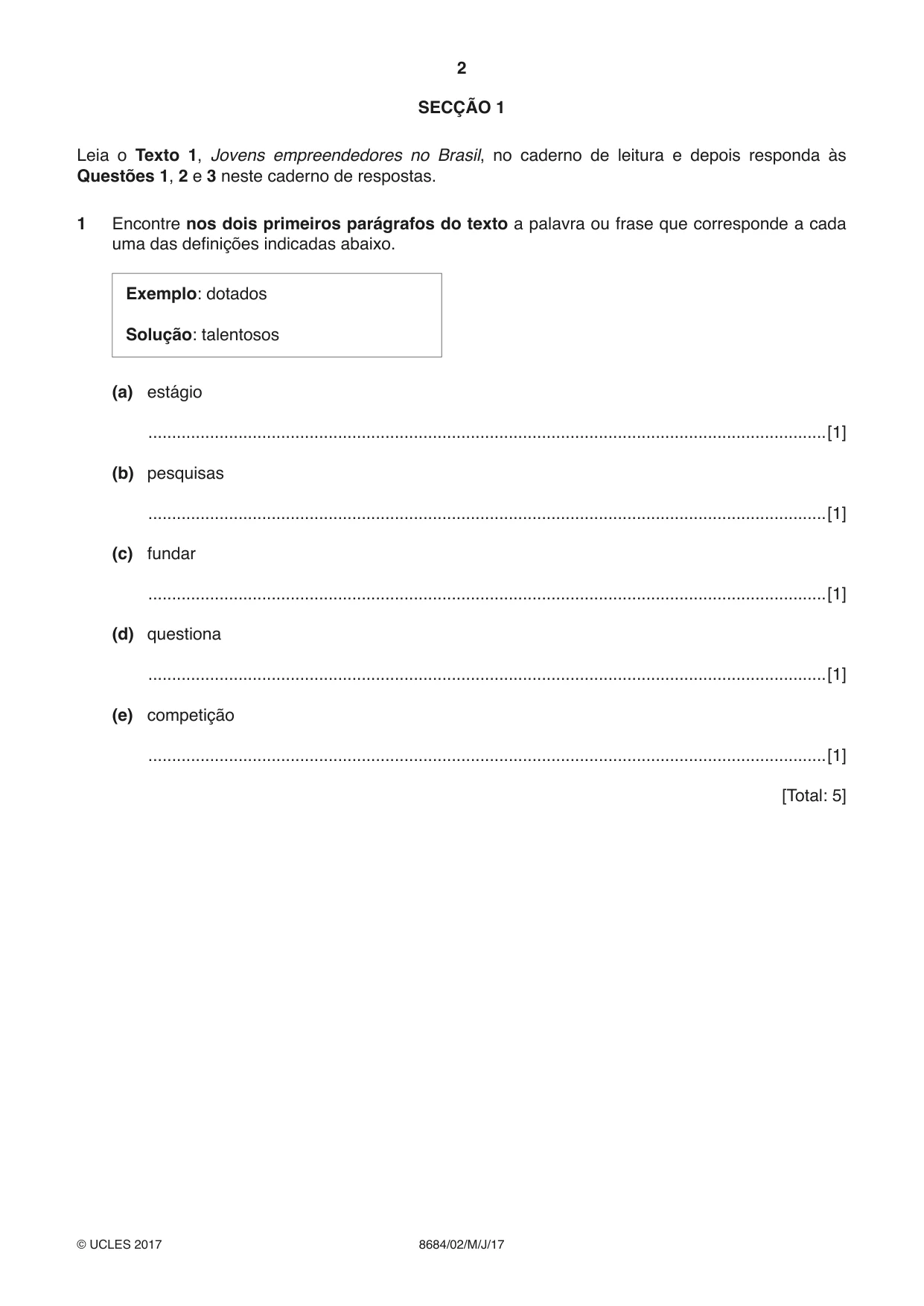 Cambridge A Level Portuguese - Language (AS Level only) 8684 2017 May/June Paper 2 · Variant 1 question paper, page 2 of 12