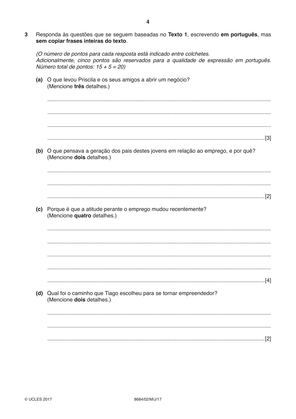 Cambridge A Level Portuguese - Language (AS Level only) 8684 2017 May/June Paper 2 · Variant 1 question paper, page 4 of 12