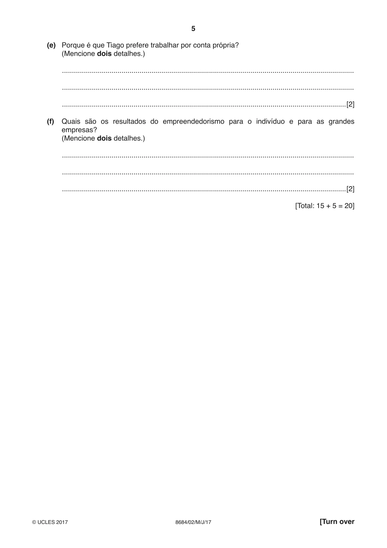 Cambridge A Level Portuguese - Language (AS Level only) 8684 2017 May/June Paper 2 · Variant 1 question paper, page 5 of 12