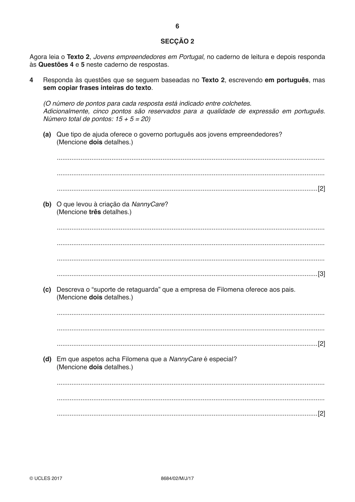 Cambridge A Level Portuguese - Language (AS Level only) 8684 2017 May/June Paper 2 · Variant 1 question paper, page 6 of 12