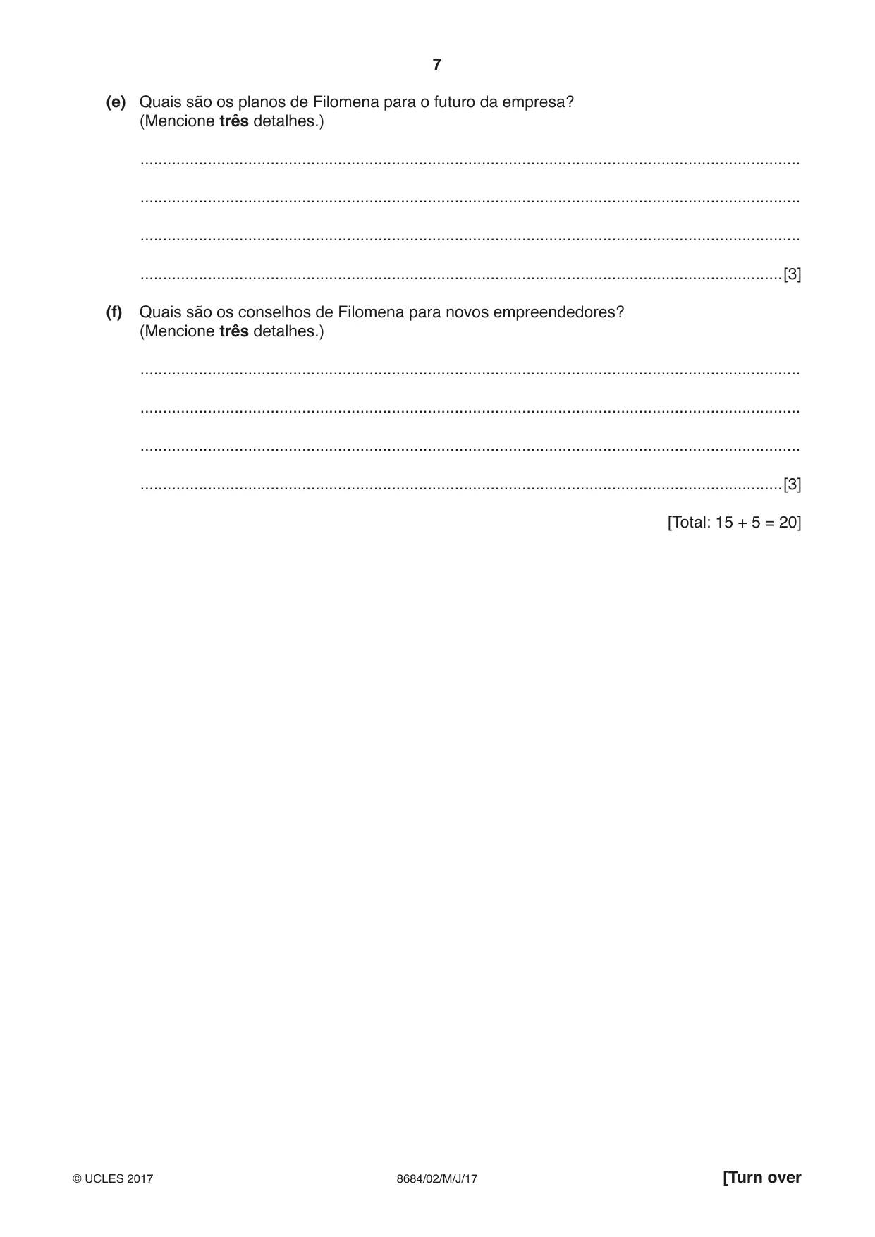 Cambridge A Level Portuguese - Language (AS Level only) 8684 2017 May/June Paper 2 · Variant 1 question paper, page 7 of 12
