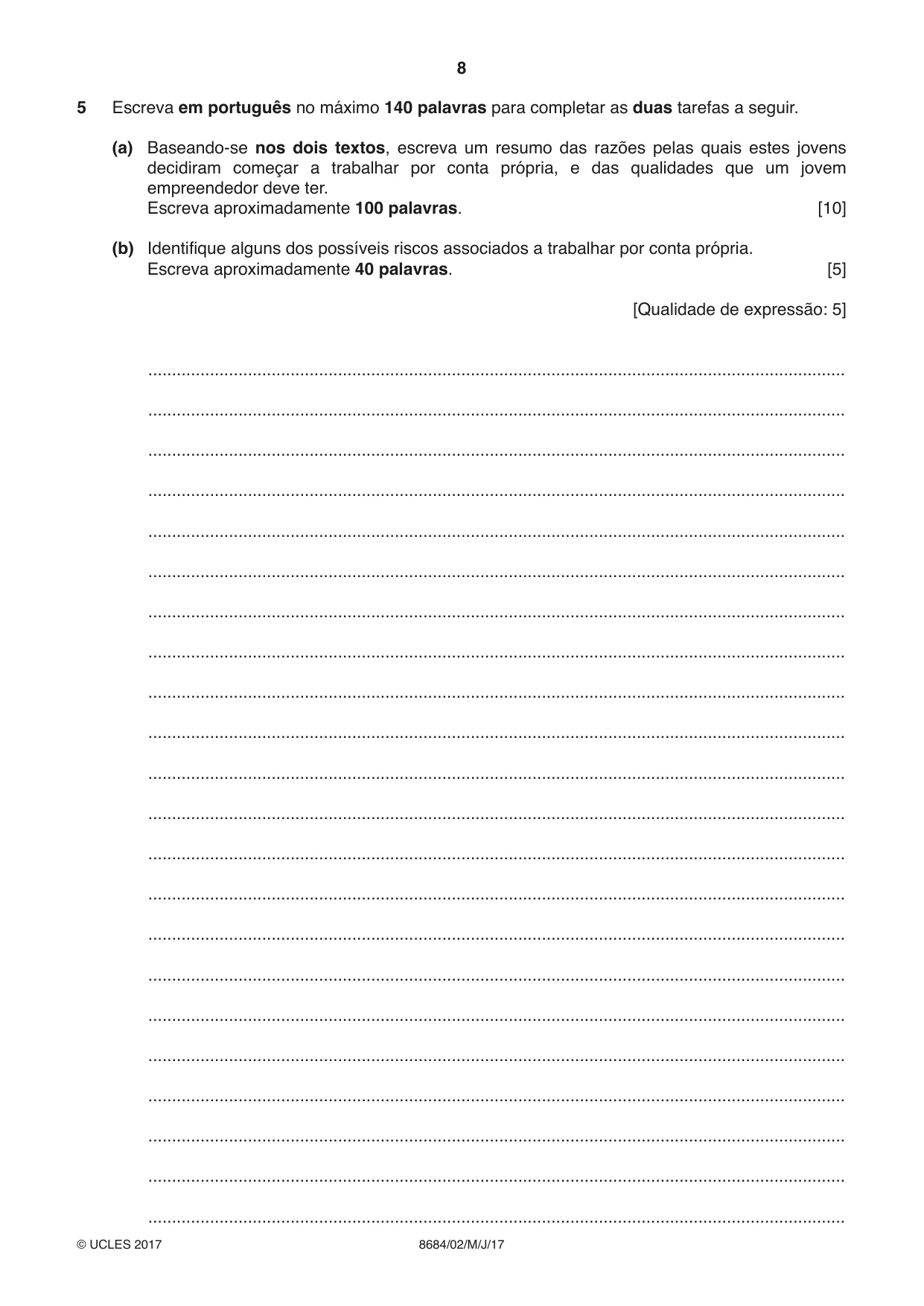 Cambridge A Level Portuguese - Language (AS Level only) 8684 2017 May/June Paper 2 · Variant 1 question paper, page 8 of 12