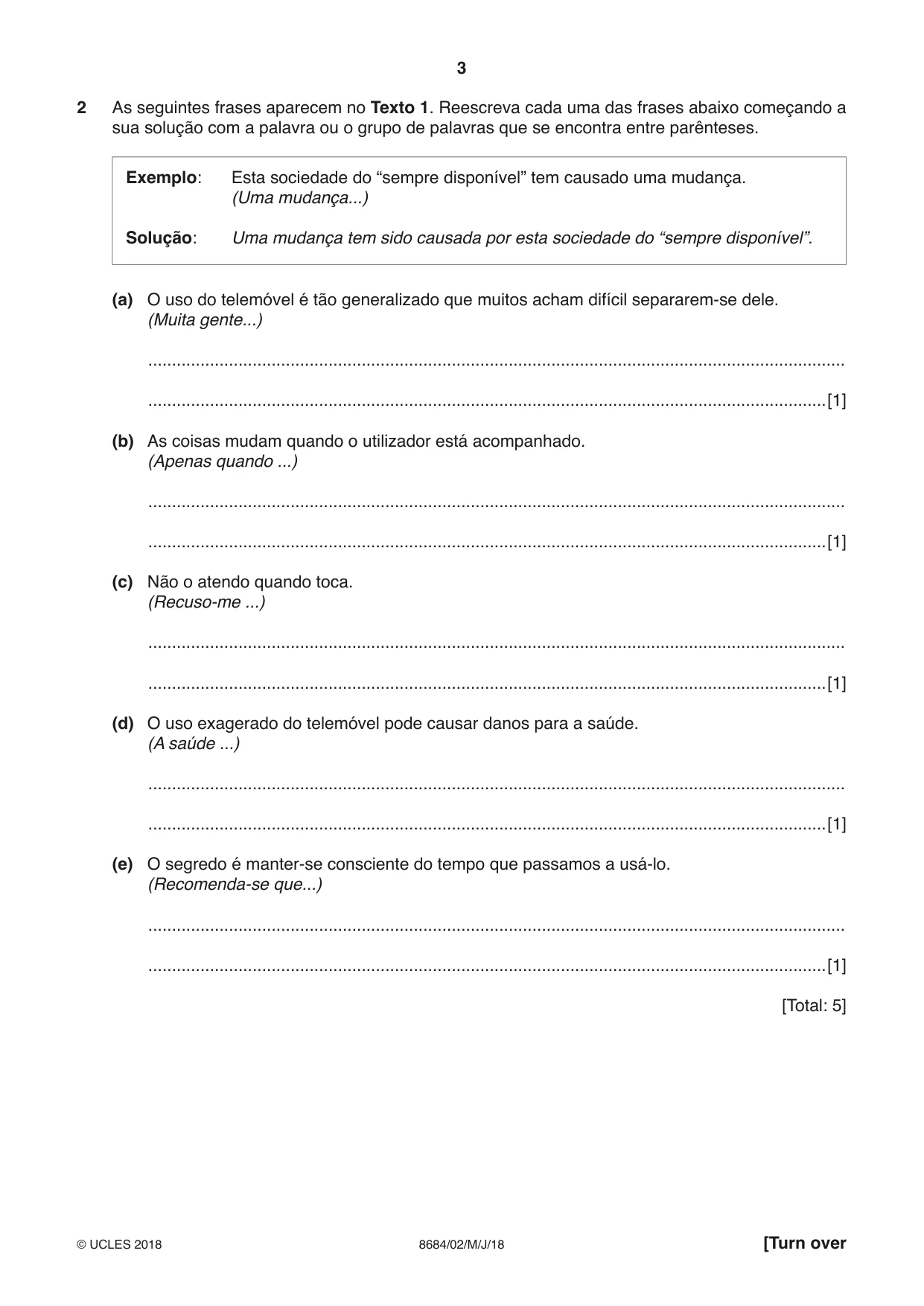 Cambridge A Level Portuguese - Language (AS Level only) 8684 2018 May/June Paper 2 · Variant 0 question paper, page 3 of 12