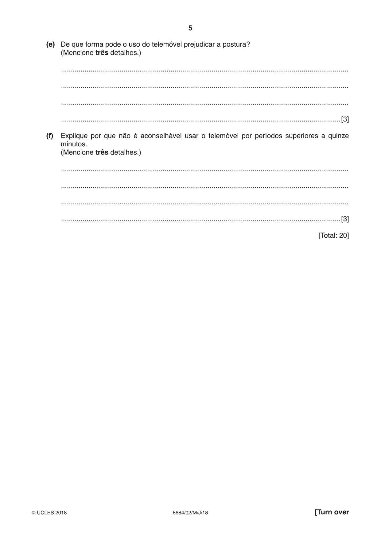 Cambridge A Level Portuguese - Language (AS Level only) 8684 2018 May/June Paper 2 · Variant 0 question paper, page 5 of 12