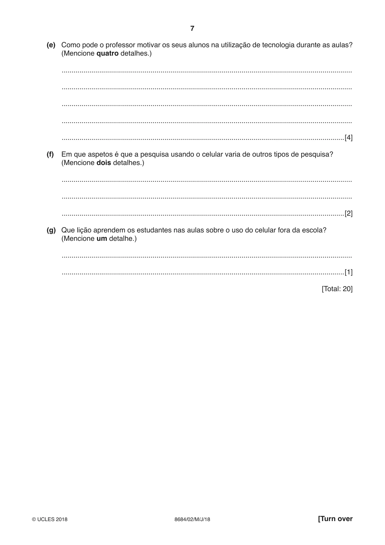 Cambridge A Level Portuguese - Language (AS Level only) 8684 2018 May/June Paper 2 · Variant 0 question paper, page 7 of 12