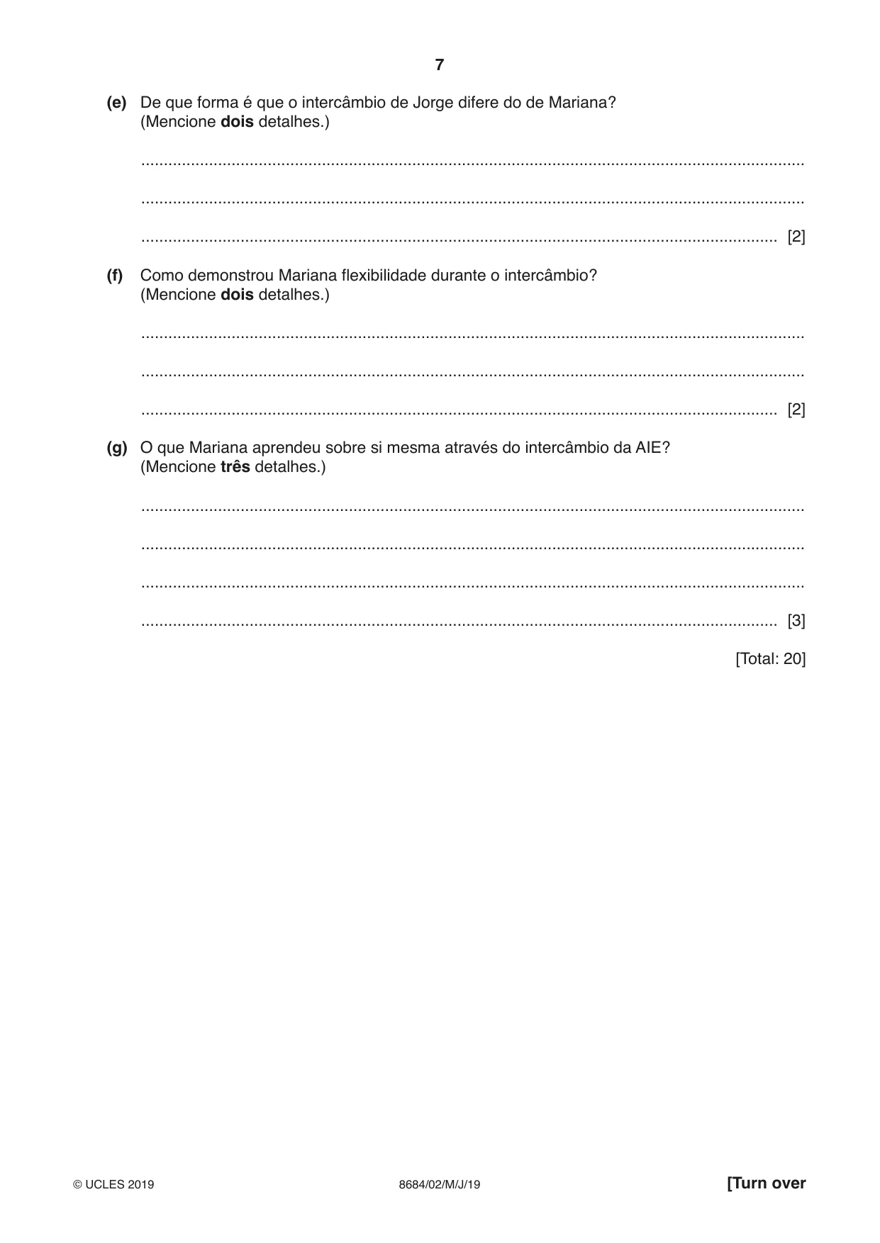 Cambridge A Level Portuguese - Language (AS Level only) 8684 2019 May/June Paper 2 · Variant 1 question paper, page 7 of 12