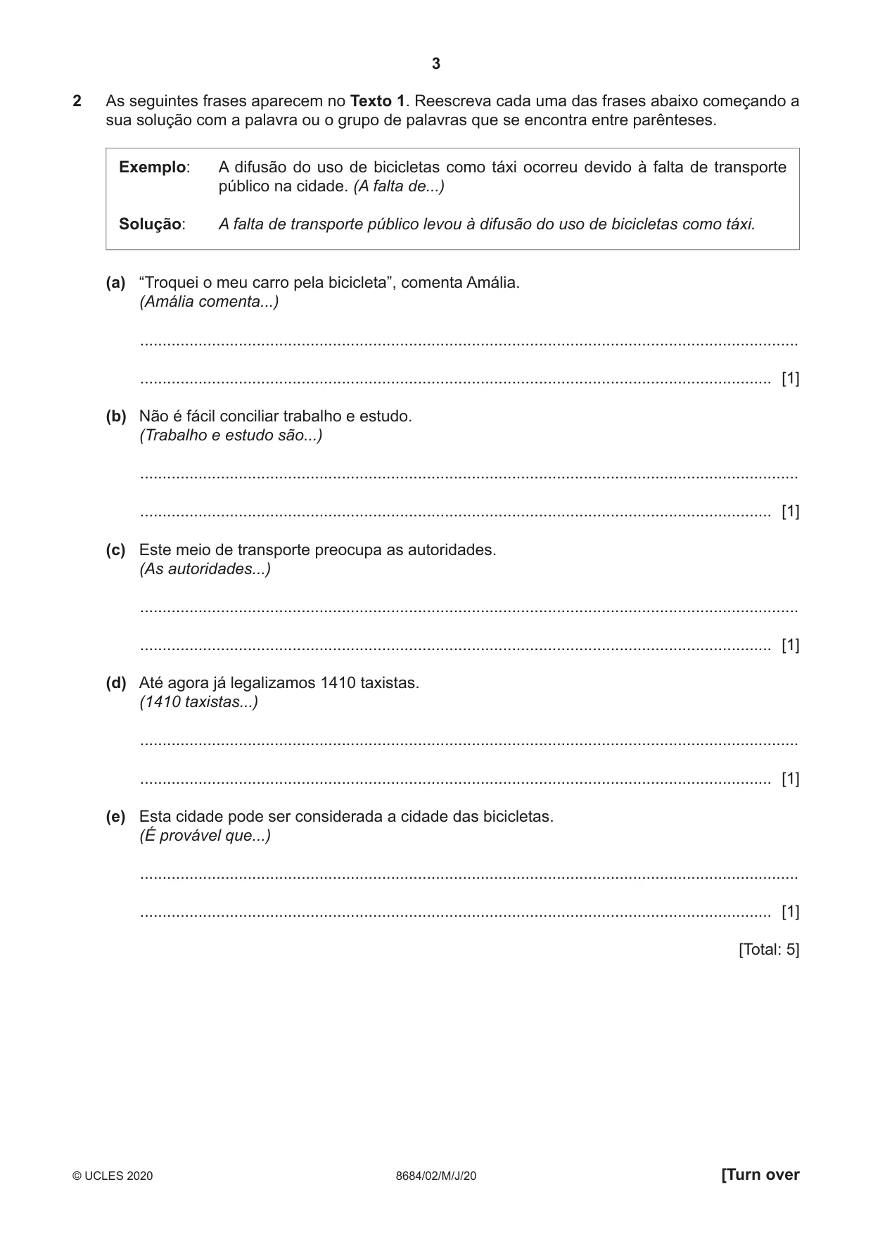 Cambridge A Level Portuguese - Language (AS Level only) 8684 2020 May/June Paper 2 · Variant 0 question paper, page 3 of 12