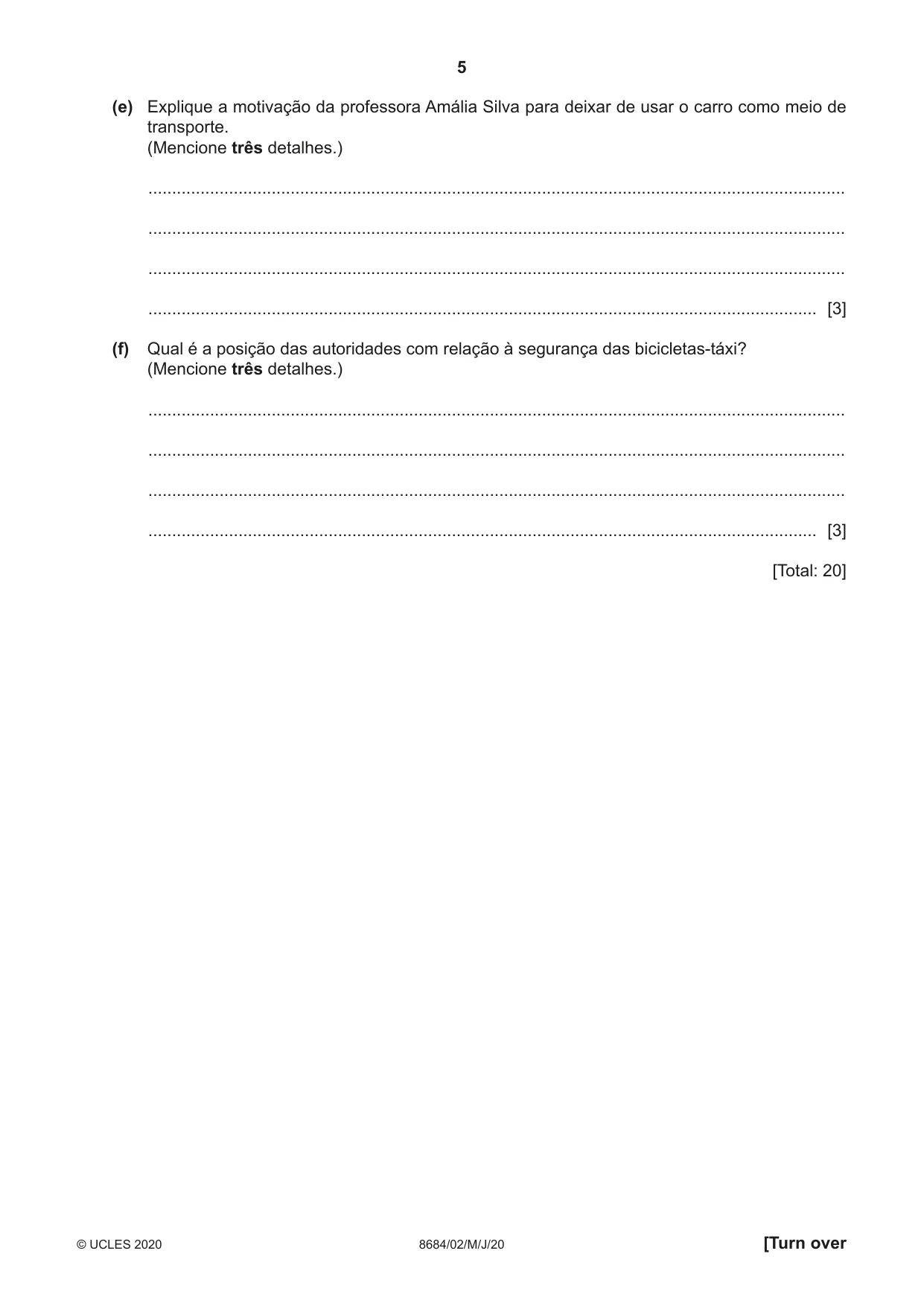 Cambridge A Level Portuguese - Language (AS Level only) 8684 2020 May/June Paper 2 · Variant 0 question paper, page 5 of 12