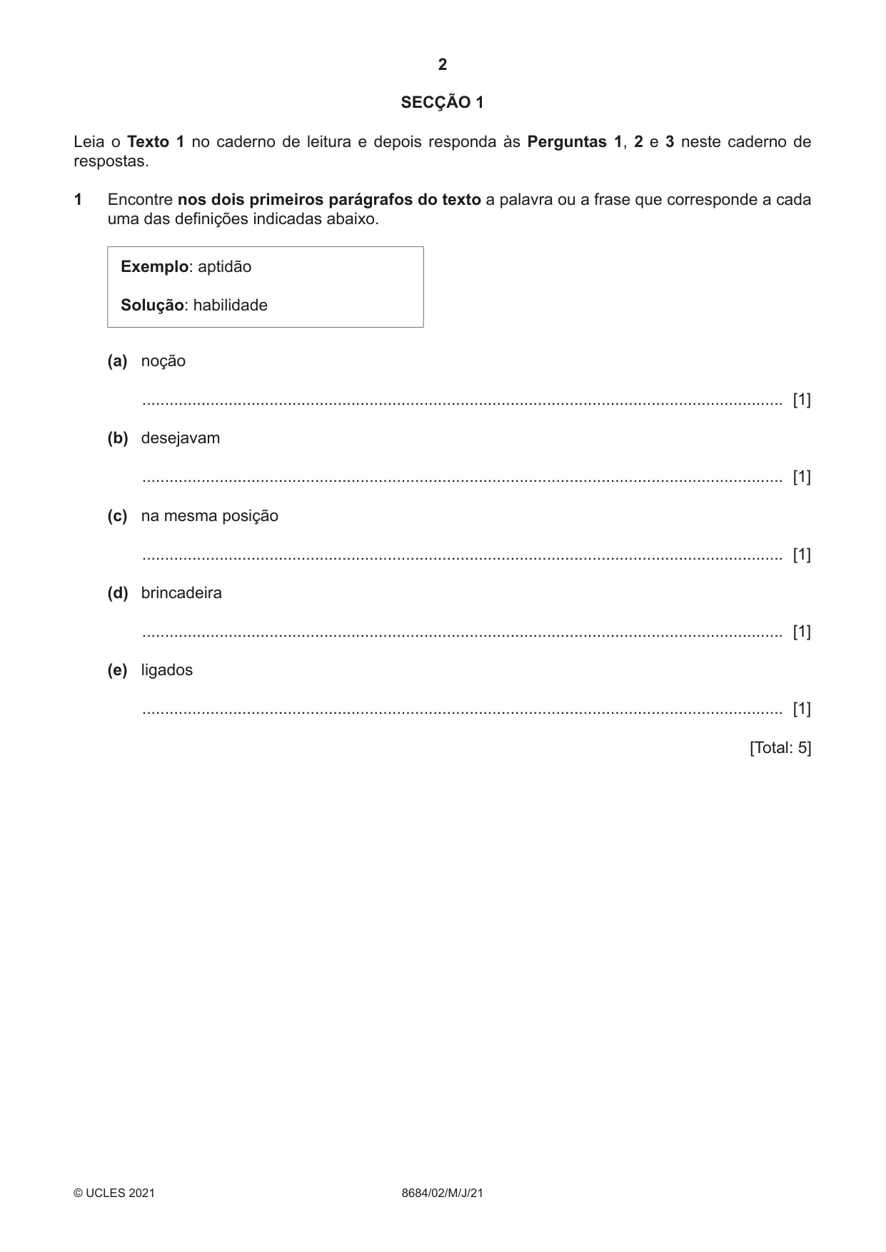 Cambridge A Level Portuguese - Language (AS Level only) 8684 2021 May/June Paper 2 · Variant 0 question paper, page 2 of 12