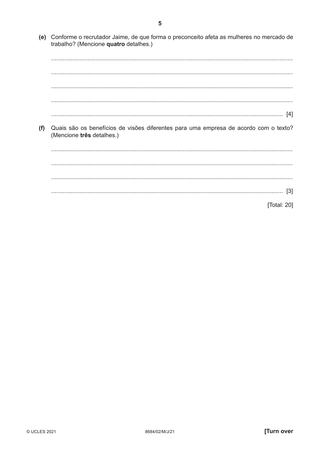 Cambridge A Level Portuguese - Language (AS Level only) 8684 2021 May/June Paper 2 · Variant 0 question paper, page 5 of 12