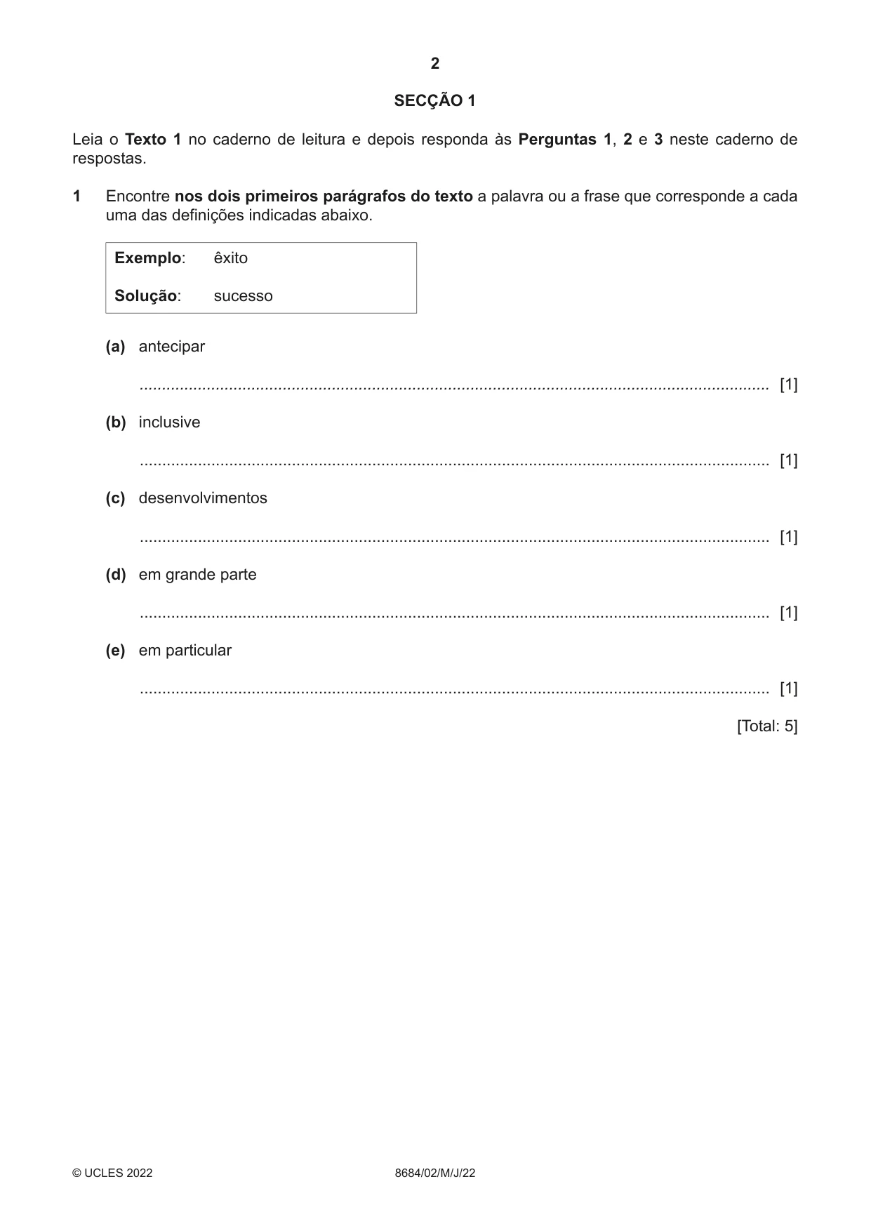 Cambridge A Level Portuguese - Language (AS Level only) 8684 2022 May/June Paper 2 · Variant 0 question paper, page 2 of 12