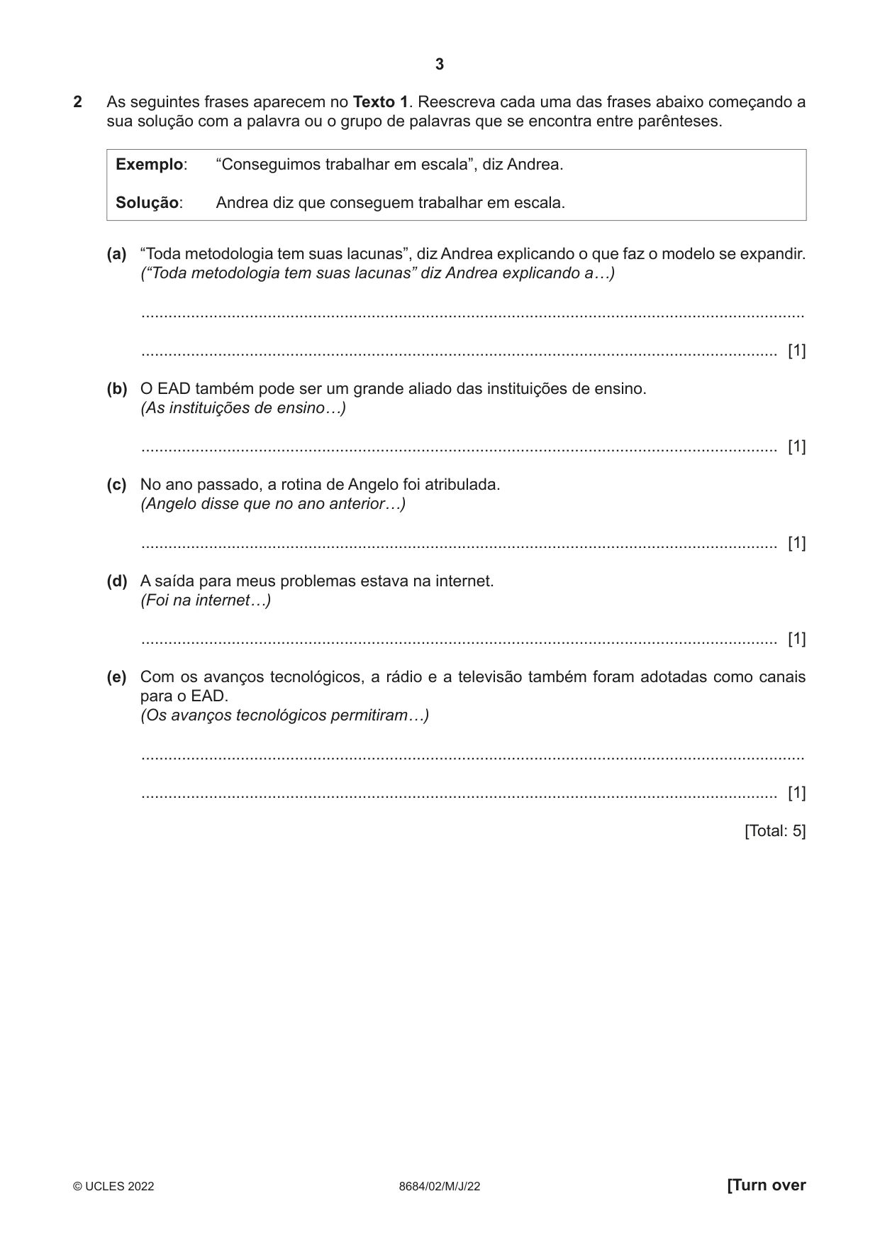 Cambridge A Level Portuguese - Language (AS Level only) 8684 2022 May/June Paper 2 · Variant 0 question paper, page 3 of 12