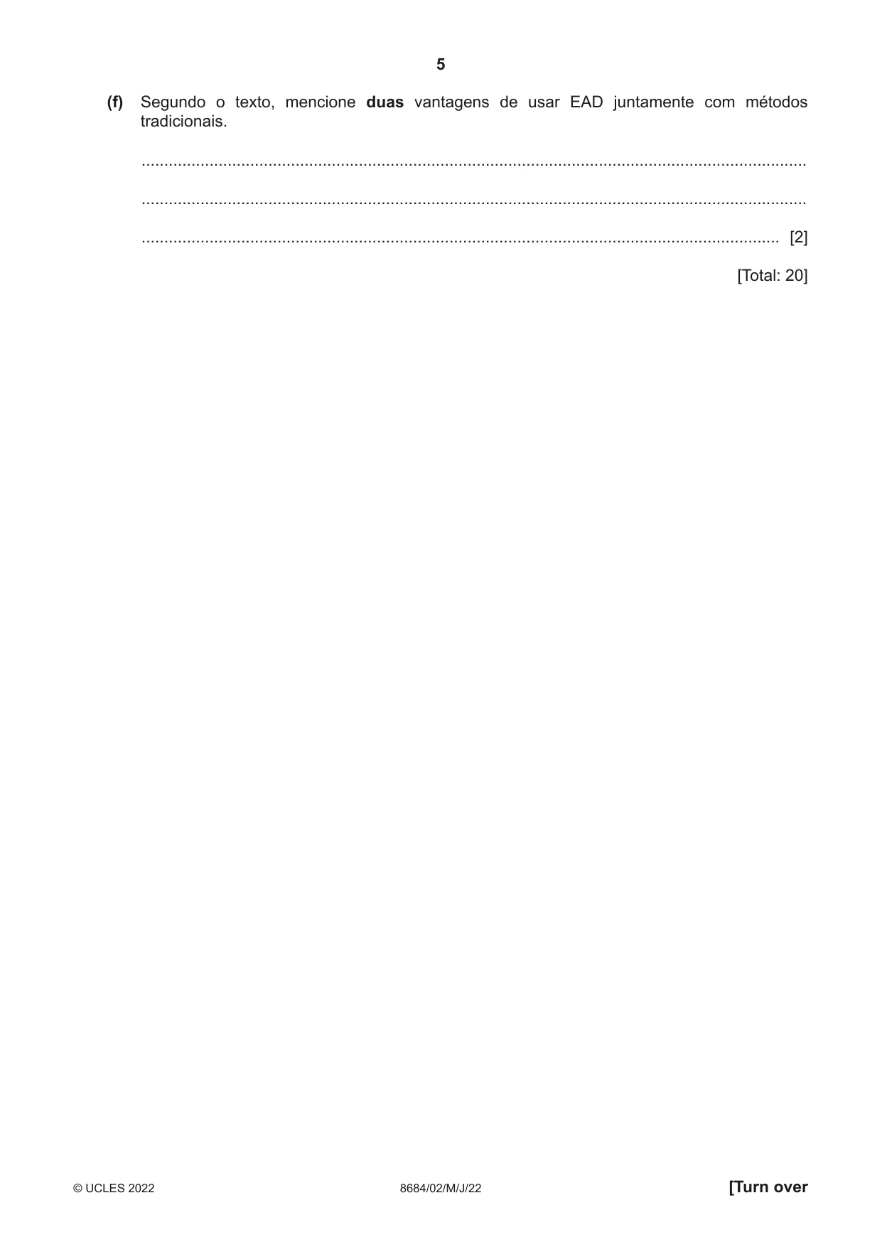 Cambridge A Level Portuguese - Language (AS Level only) 8684 2022 May/June Paper 2 · Variant 0 question paper, page 5 of 12
