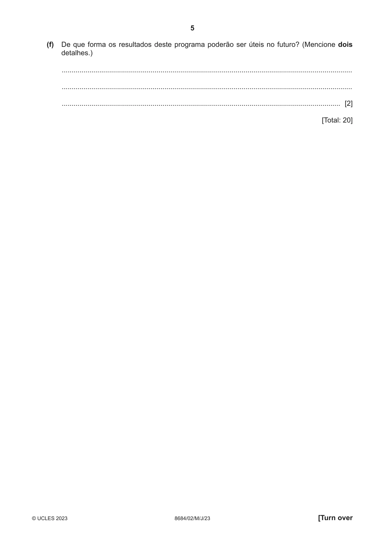 Cambridge A Level Portuguese - Language (AS Level only) 8684 2023 May/June Paper 2 · Variant 0 question paper, page 5 of 12