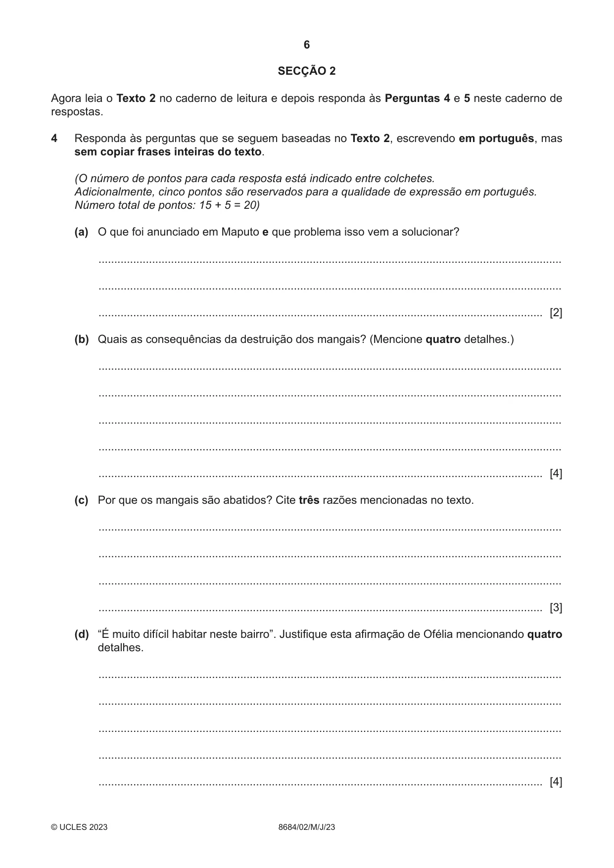 Cambridge A Level Portuguese - Language (AS Level only) 8684 2023 May/June Paper 2 · Variant 0 question paper, page 6 of 12
