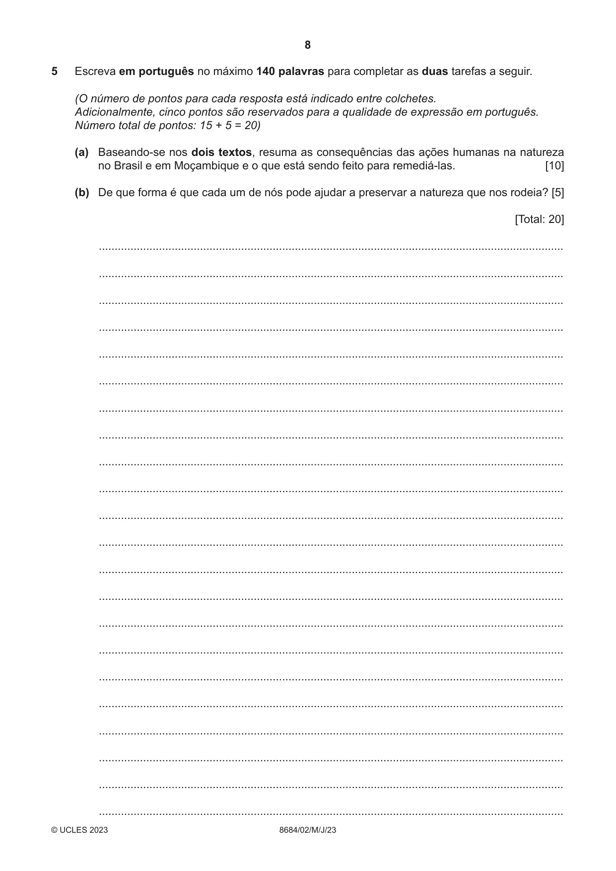 Cambridge A Level Portuguese - Language (AS Level only) 8684 2023 May/June Paper 2 · Variant 0 question paper, page 8 of 12
