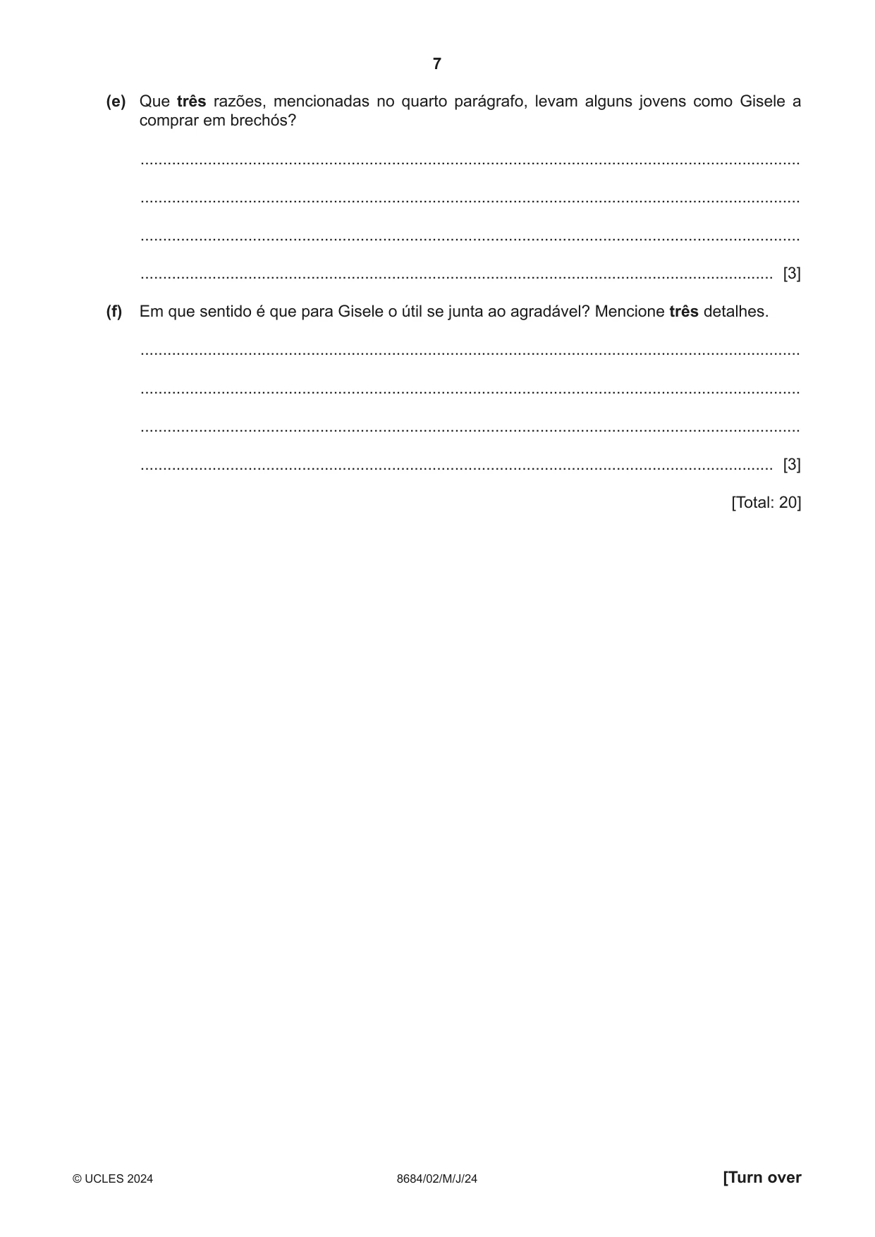 Cambridge A Level Portuguese - Language (AS Level only) 8684 2024 May/June Paper 2 · Variant 0 question paper, page 7 of 12