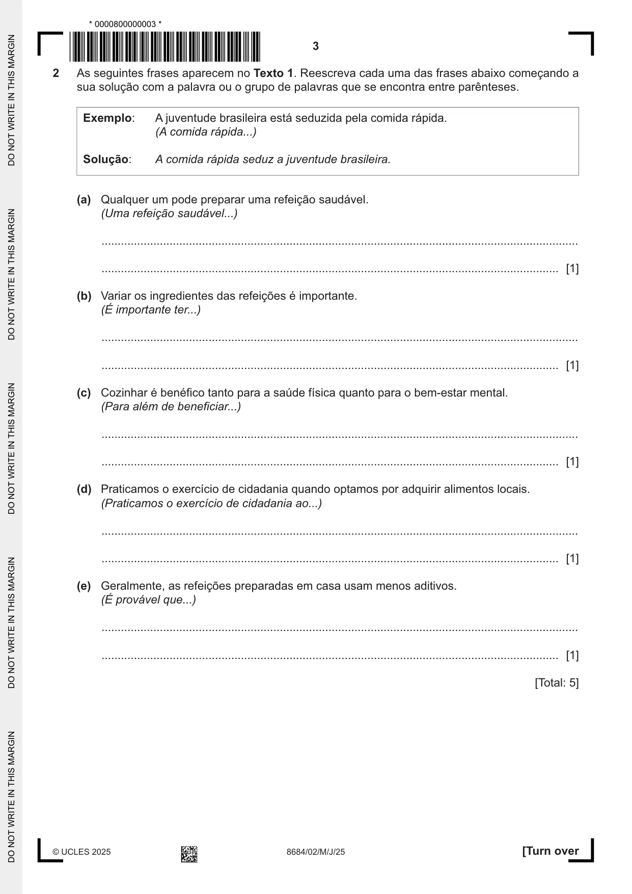 Cambridge A Level Portuguese - Language (AS Level only) 8684 2025 May/June Paper 2 · Variant 0 question paper, page 3 of 12