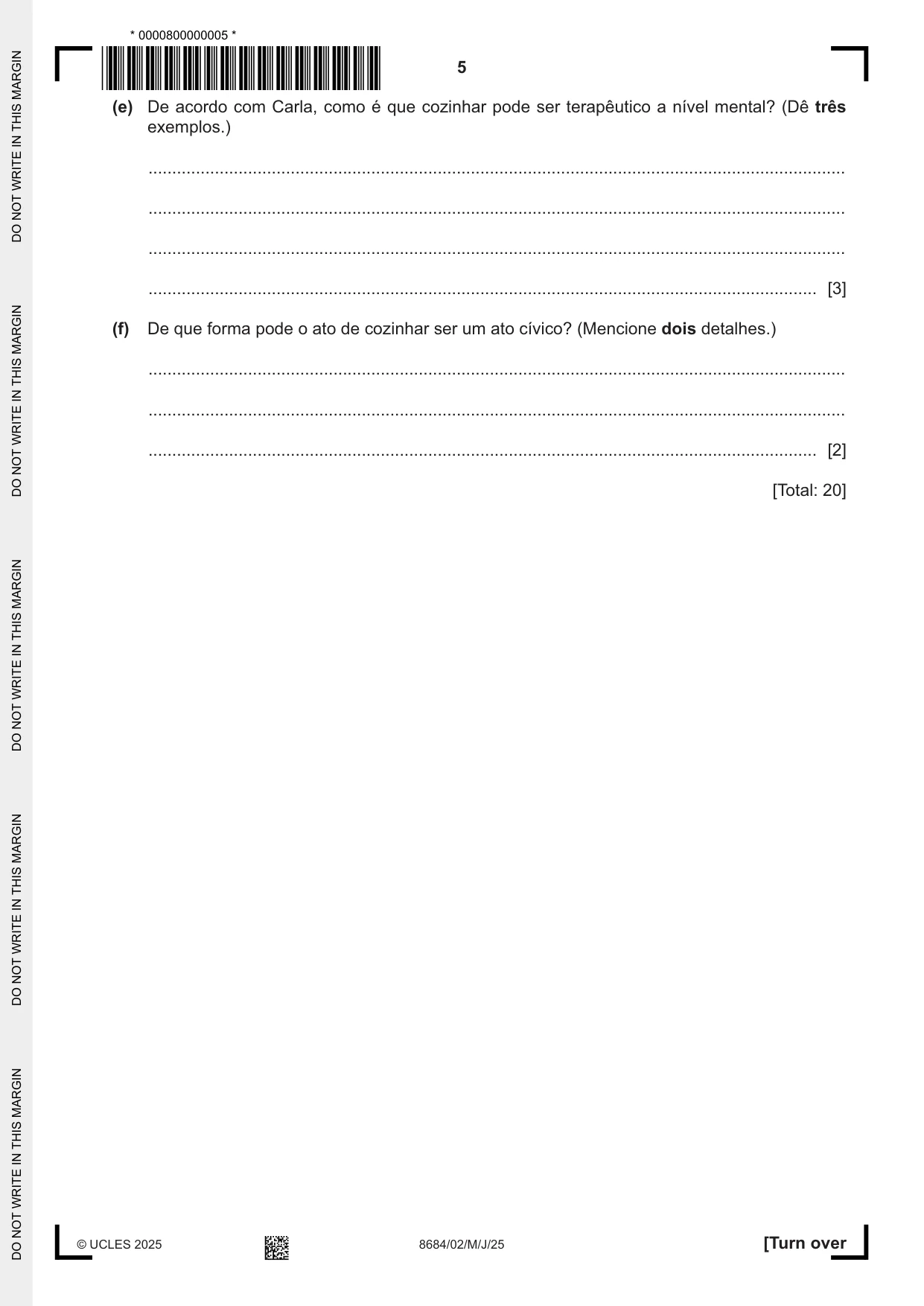 Cambridge A Level Portuguese - Language (AS Level only) 8684 2025 May/June Paper 2 · Variant 0 question paper, page 5 of 12