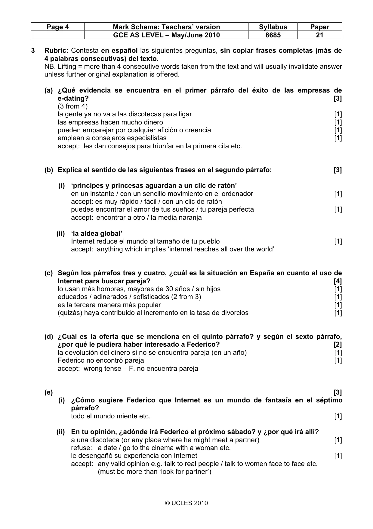 Mark scheme, page 4 of 10