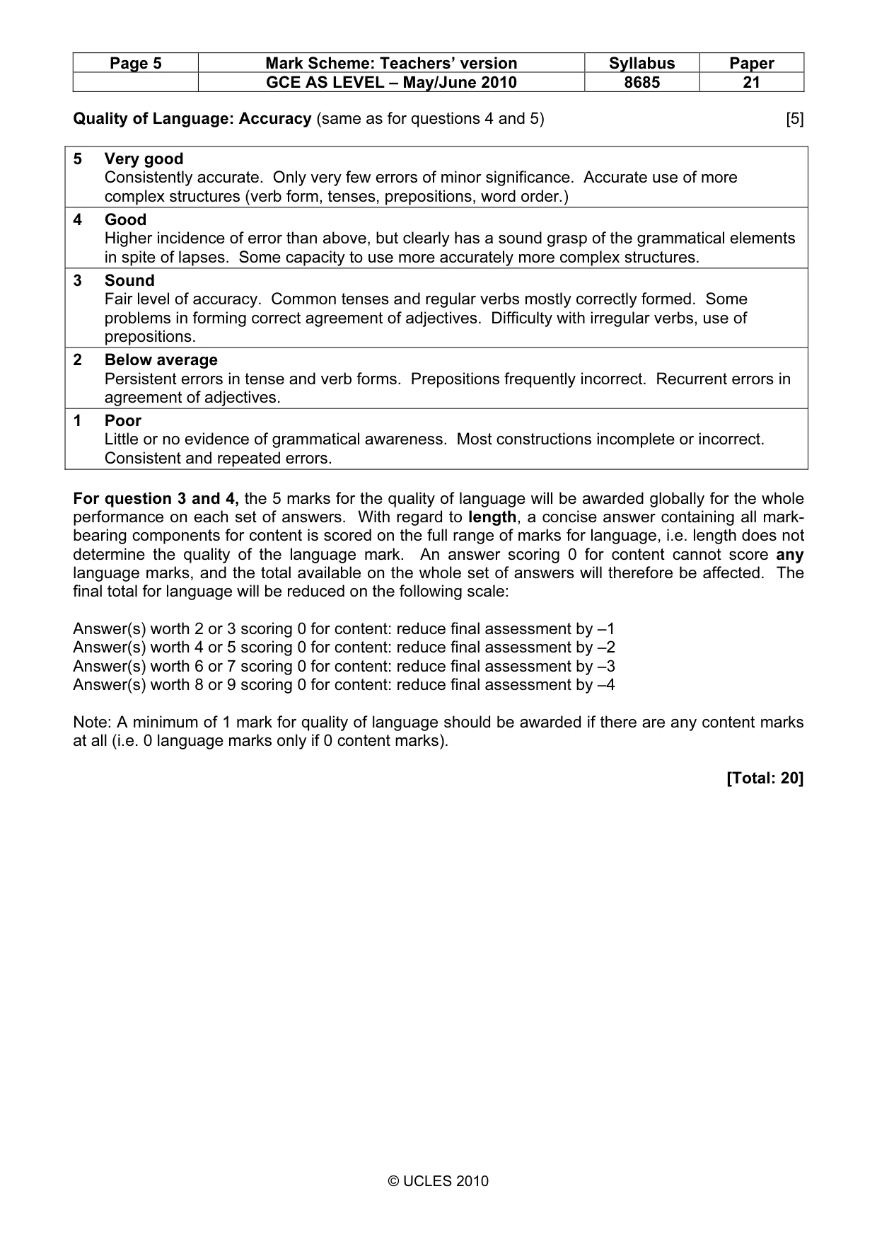 Mark scheme, page 5 of 10