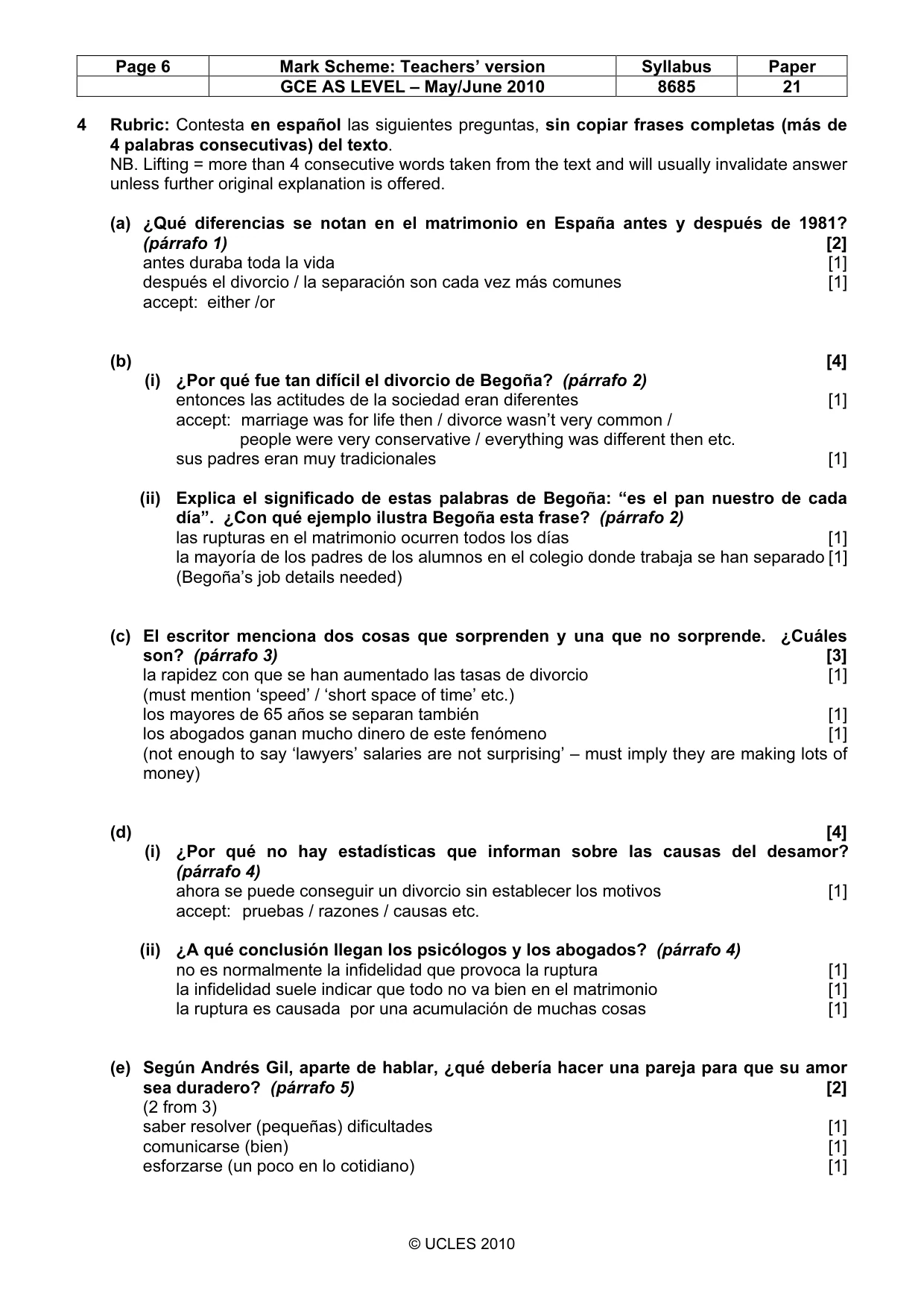 Mark scheme, page 6 of 10