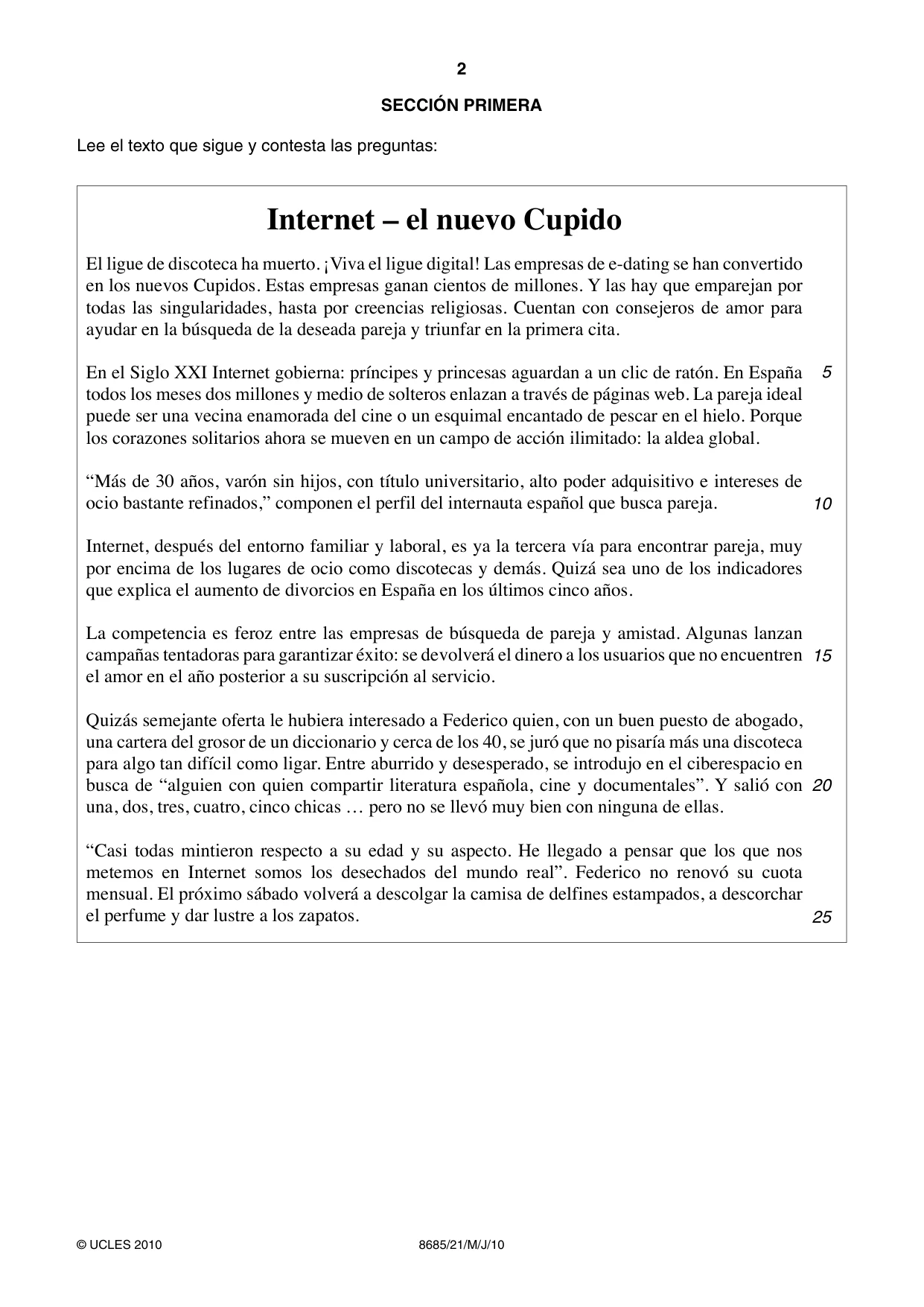 Cambridge A Level Spanish - Language (AS Level only) 8685 2010 May/June Paper 2 · Variant 1 question paper, page 2 of 8