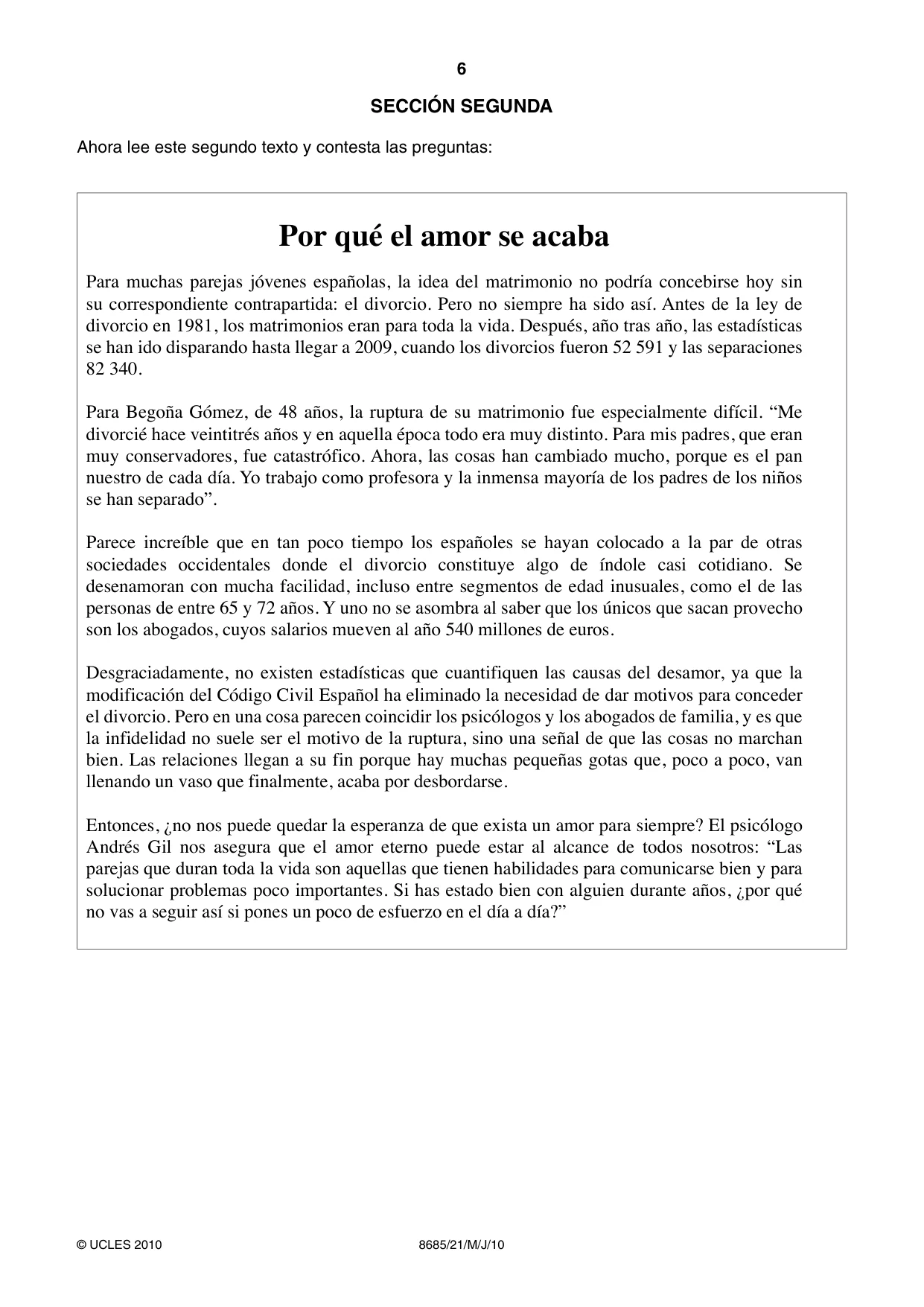 Cambridge A Level Spanish - Language (AS Level only) 8685 2010 May/June Paper 2 · Variant 1 question paper, page 6 of 8