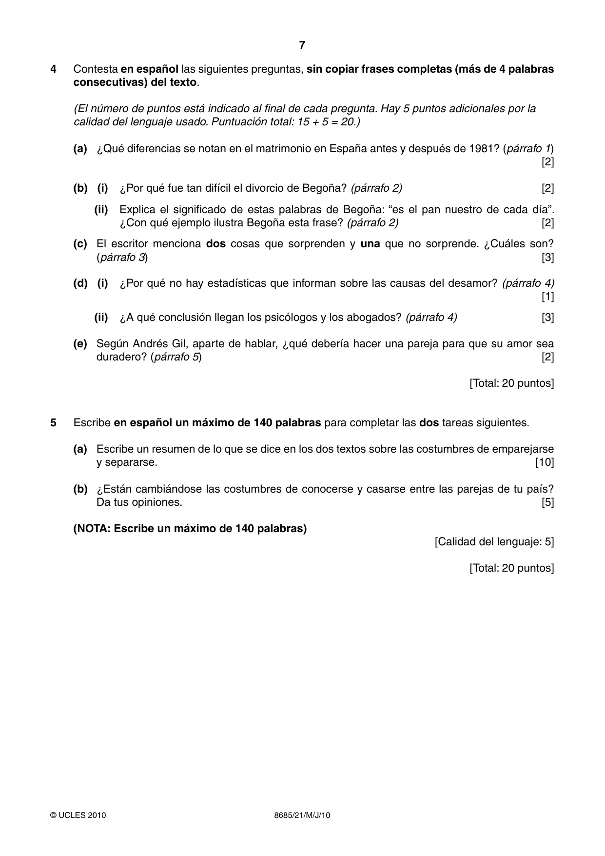Cambridge A Level Spanish - Language (AS Level only) 8685 2010 May/June Paper 2 · Variant 1 question paper, page 7 of 8