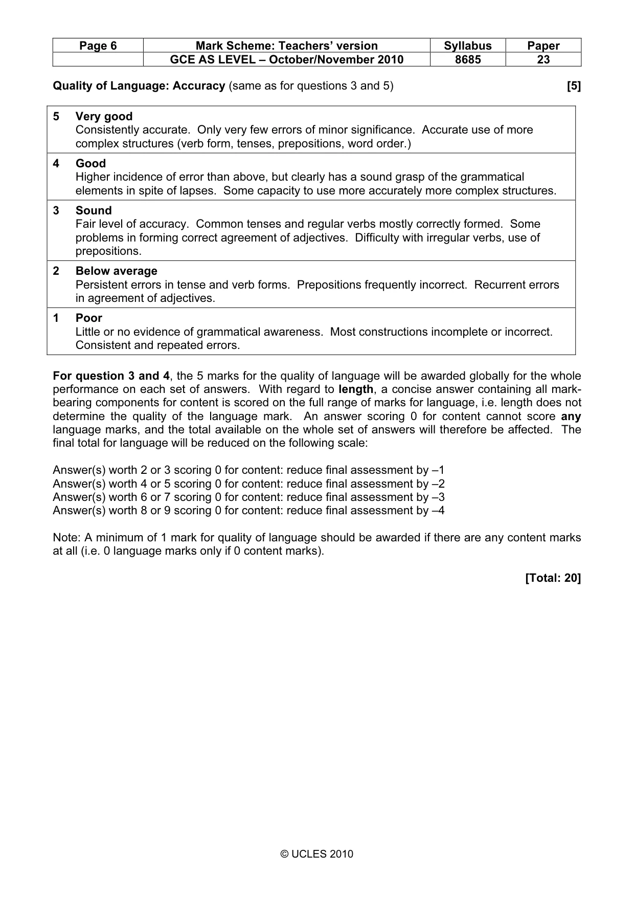 Mark scheme, page 6 of 8